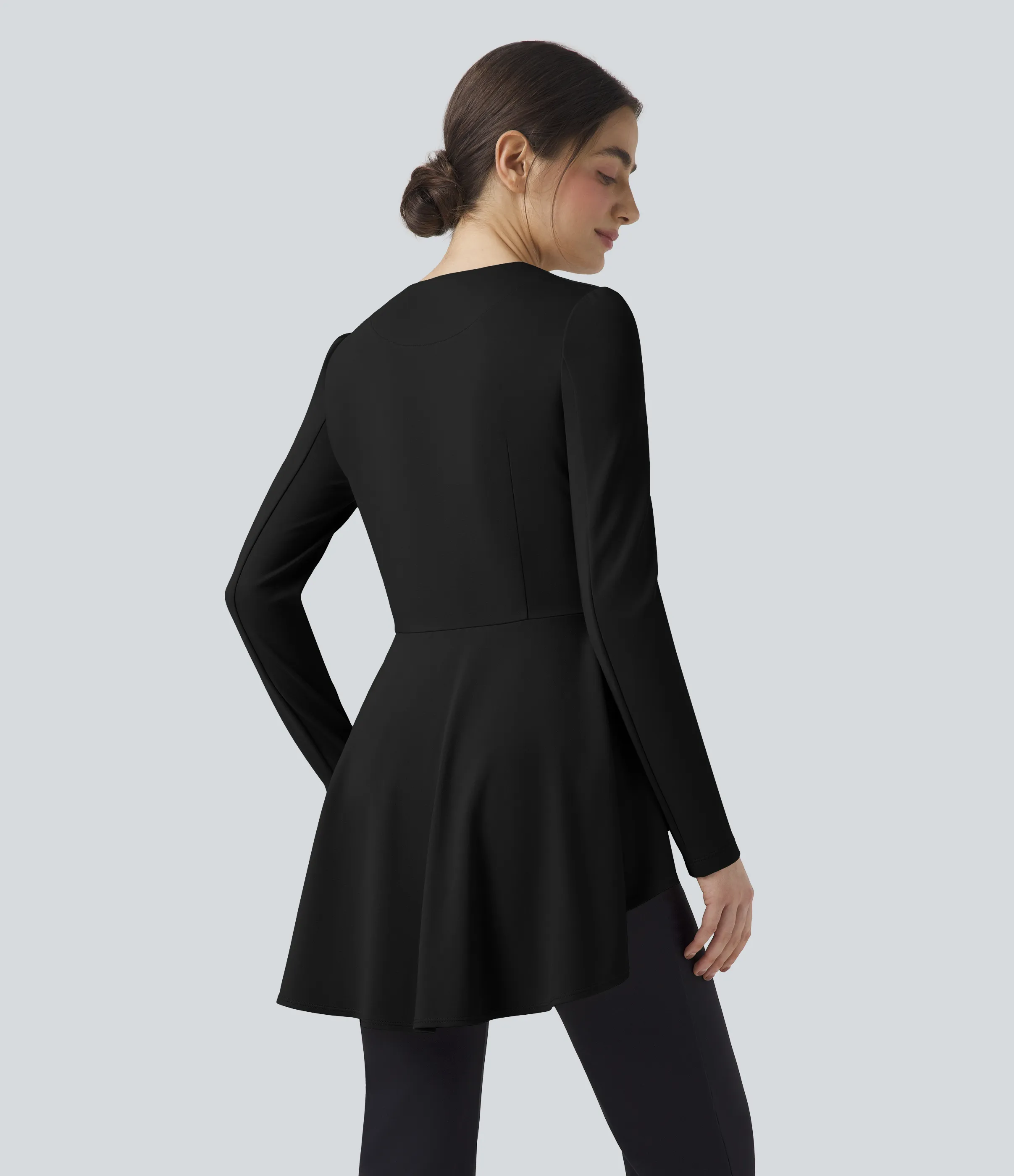 Halara Abrigo de oficina de cuello en V de manga larga con dobladillo fruncido asimétrico - Black - S sold by Halara product image thumbnail 3