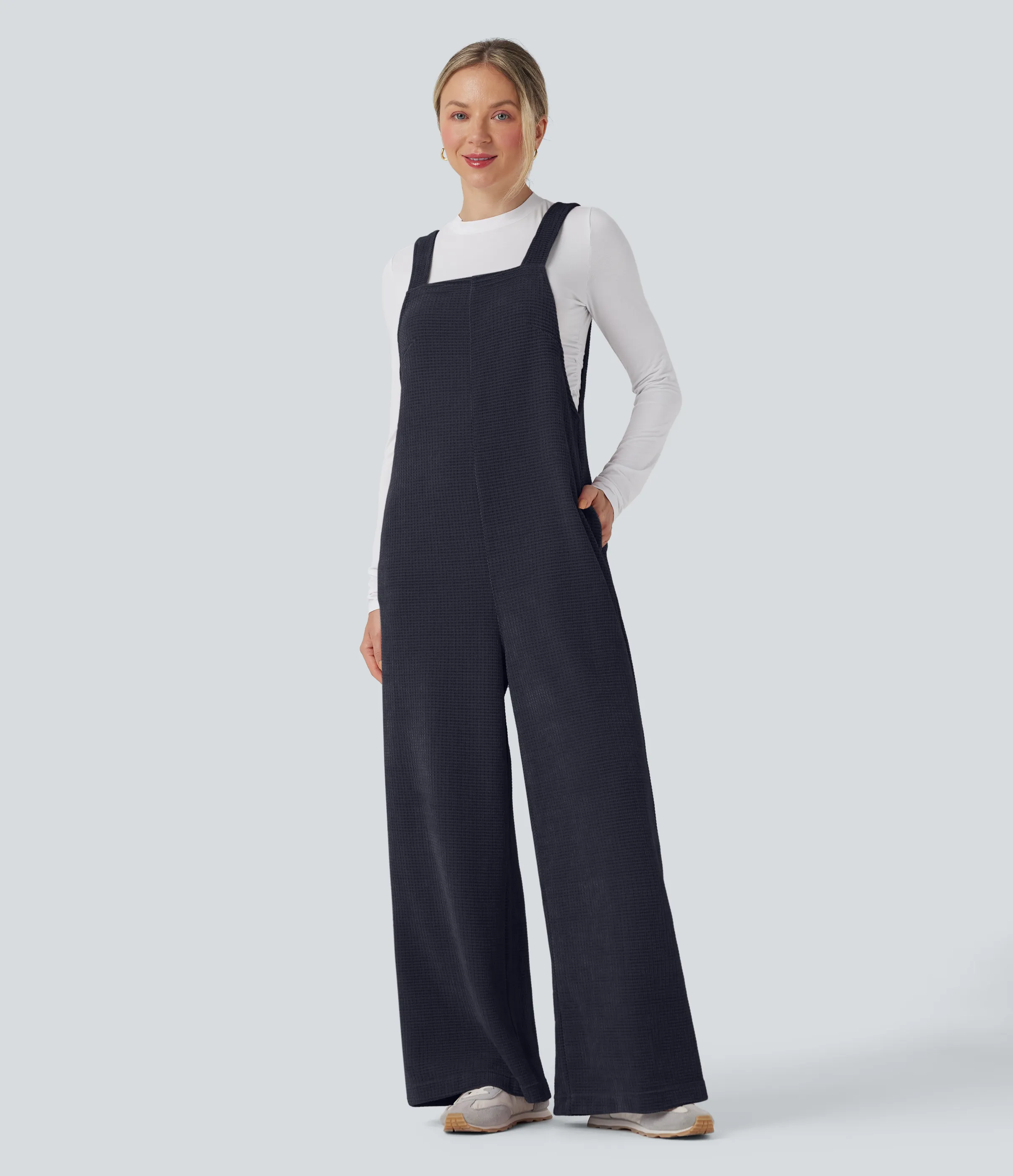 Halara Jumpsuit casual de chenilla con lazo en la espalda y bolsillos - Sky Captain - XS(regular) sold by Halara product image thumbnail 2