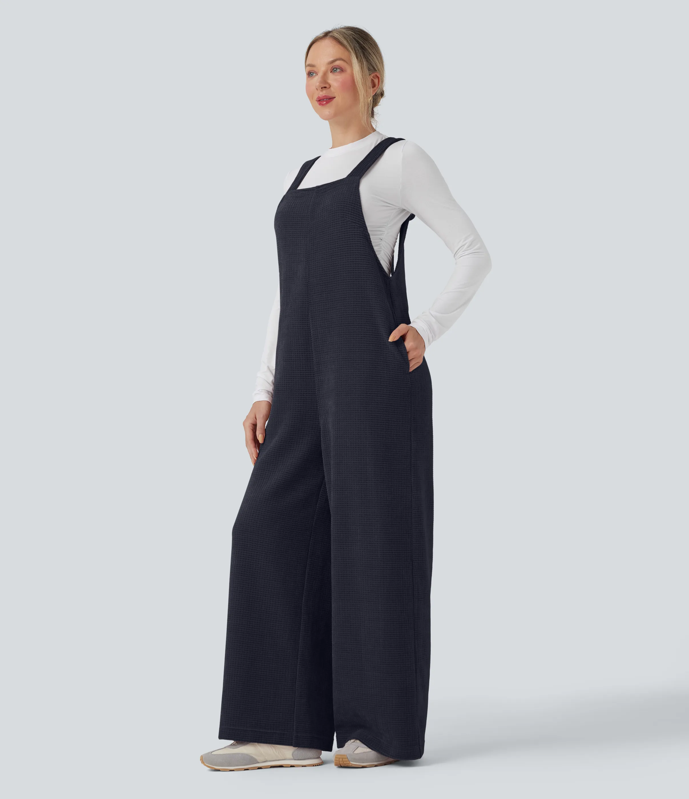 Halara Jumpsuit casual de chenilla con lazo en la espalda y bolsillos - Sky Captain - XS(regular) sold by Halara product image thumbnail 4