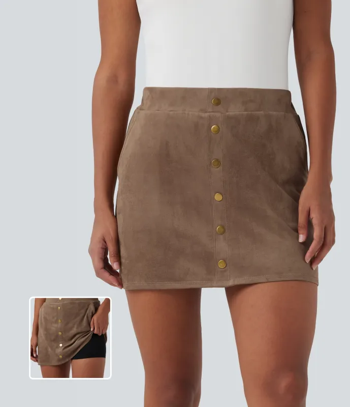 Halara Minifalda casual de ante 2 en 1 en corte A de tiro alto con bolsillos - Coca Mocha - S(regular) sold by Halara