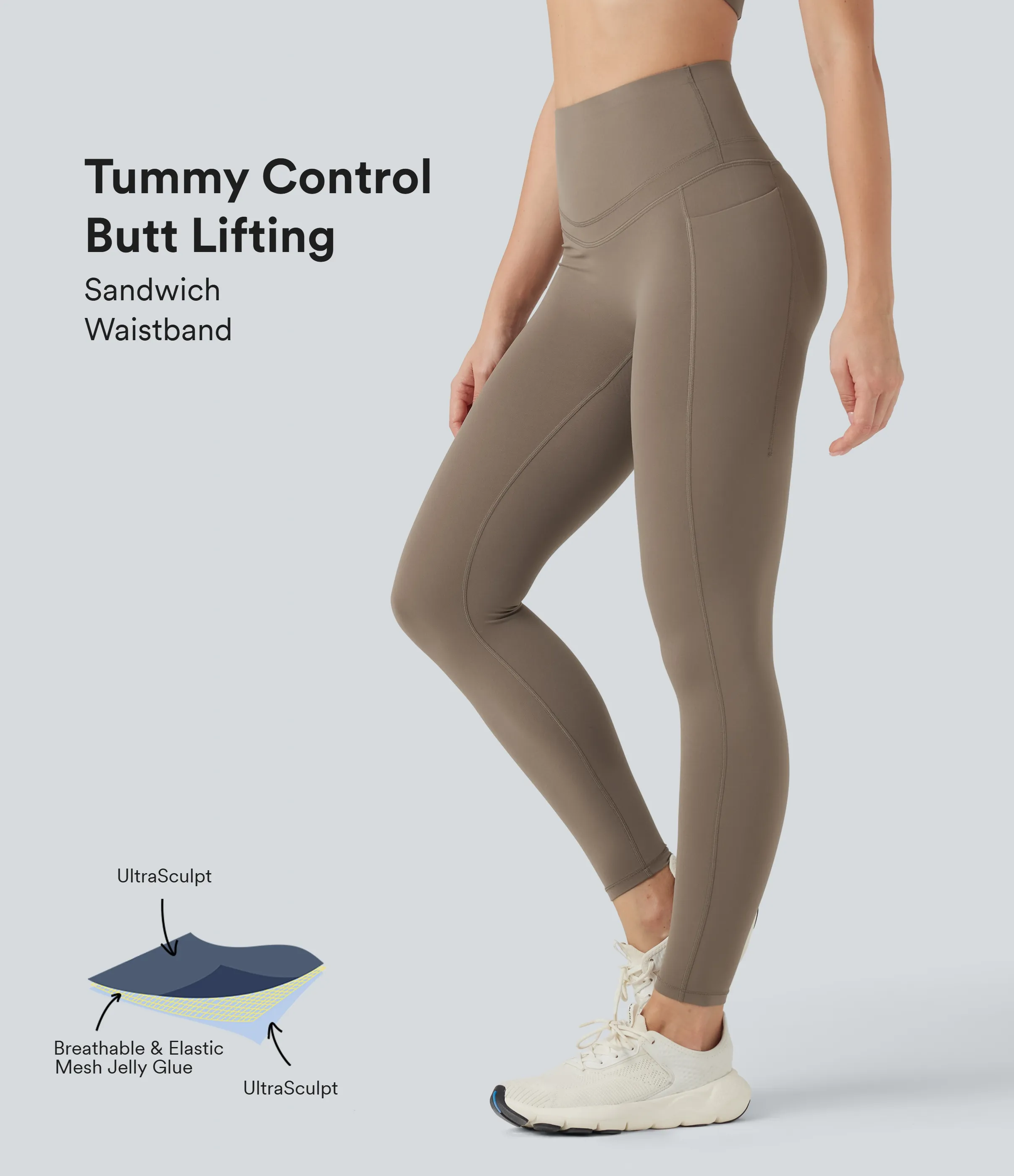 Halara Leggings moldeadoras de tiro alto Halara UltraSculpt™ con realce de glúteos y control de abdomen con bolsillos - Dawn Brown - M(7/8) sold by Halara