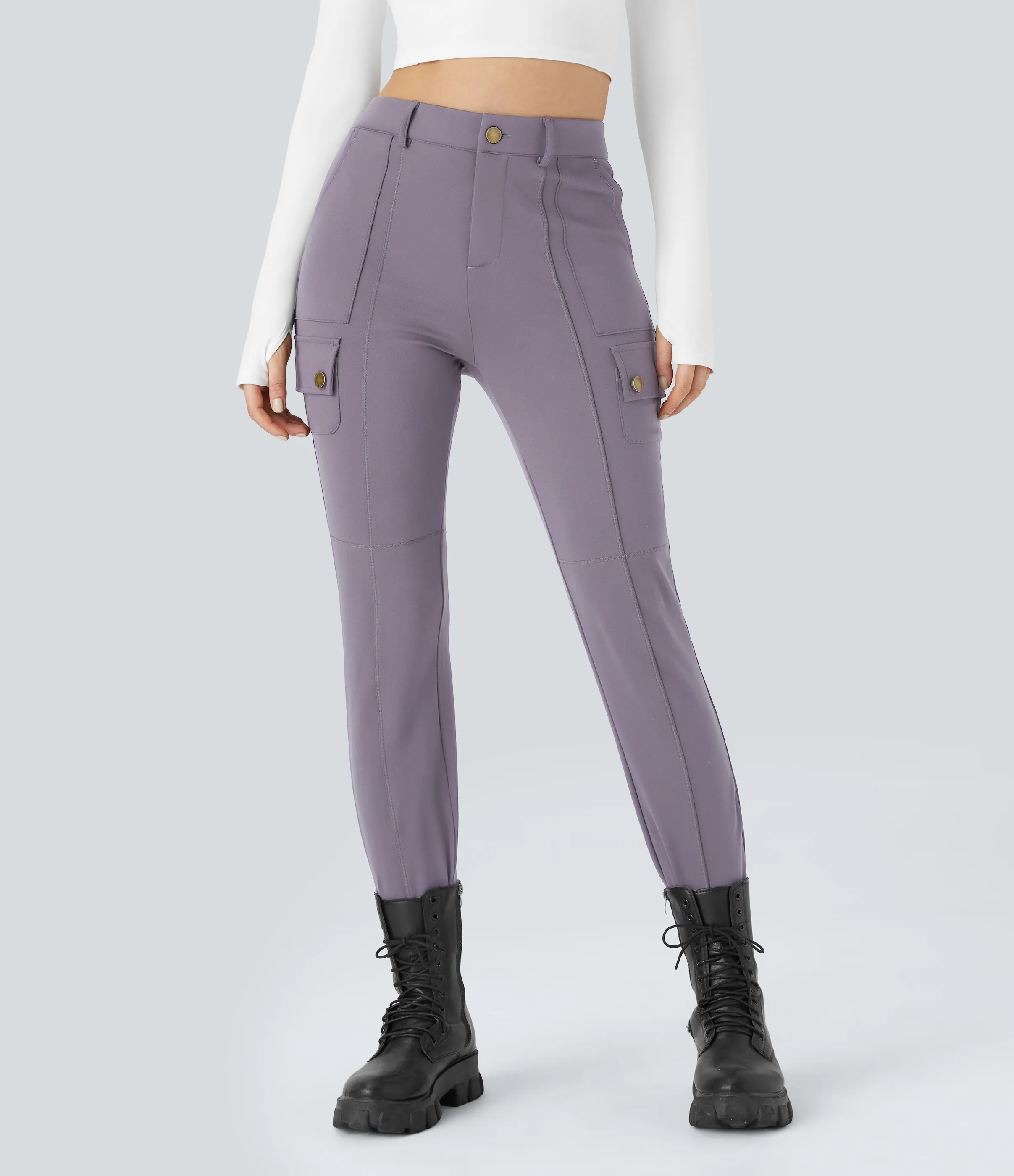 Halara Pantalón cargo ajustado tiro alto múltiple bolsillo cremallera botón - Purple Ash - L(regular) sold by Halara product image thumbnail 3