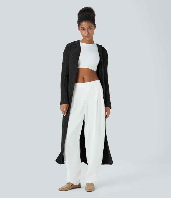 Halara Cárdigan manga larga capucha bolsillo lateral abertura - Black - M sold by Halara