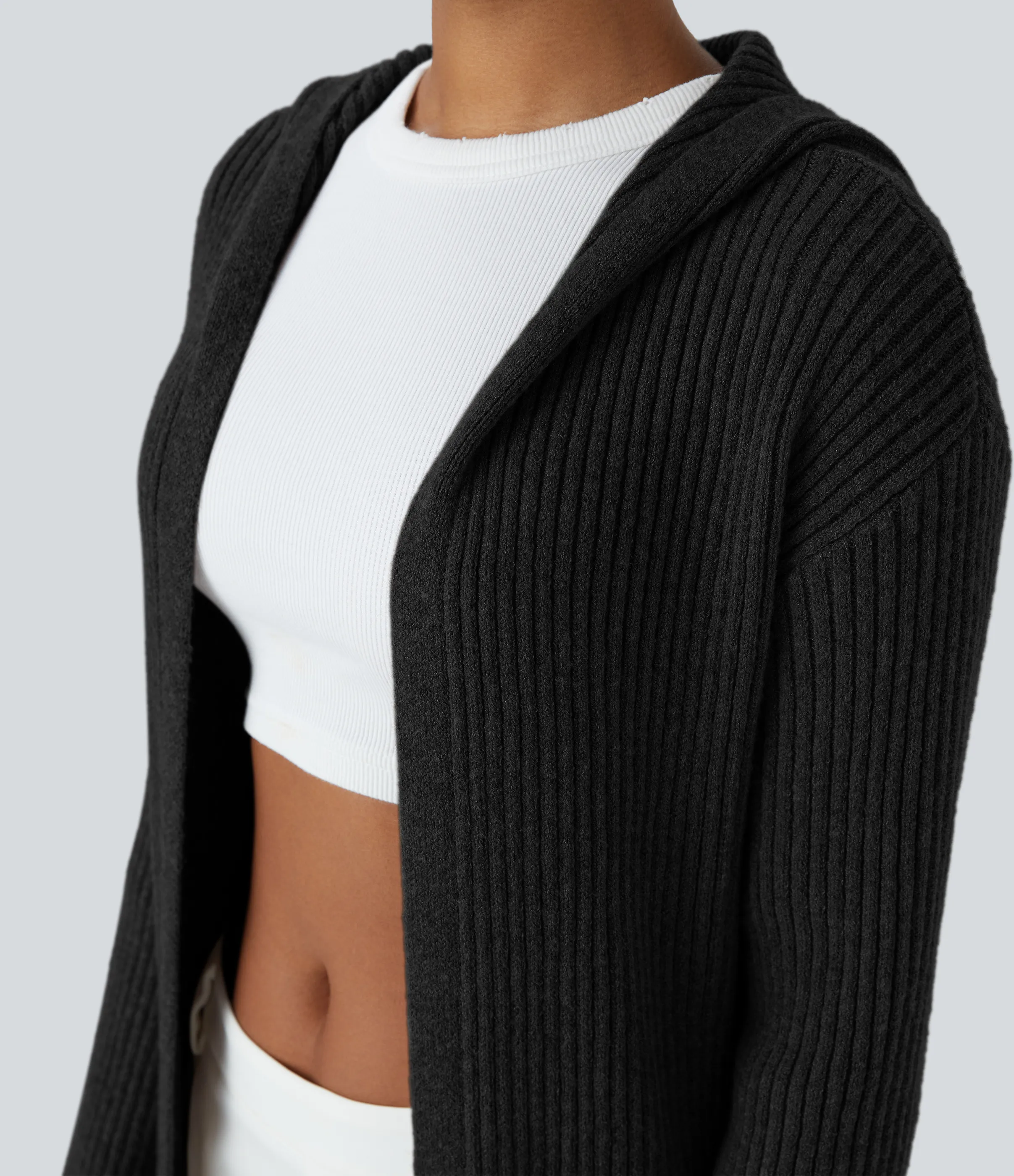 Halara Cárdigan manga larga capucha bolsillo lateral abertura - Black - M sold by Halara product image thumbnail 5