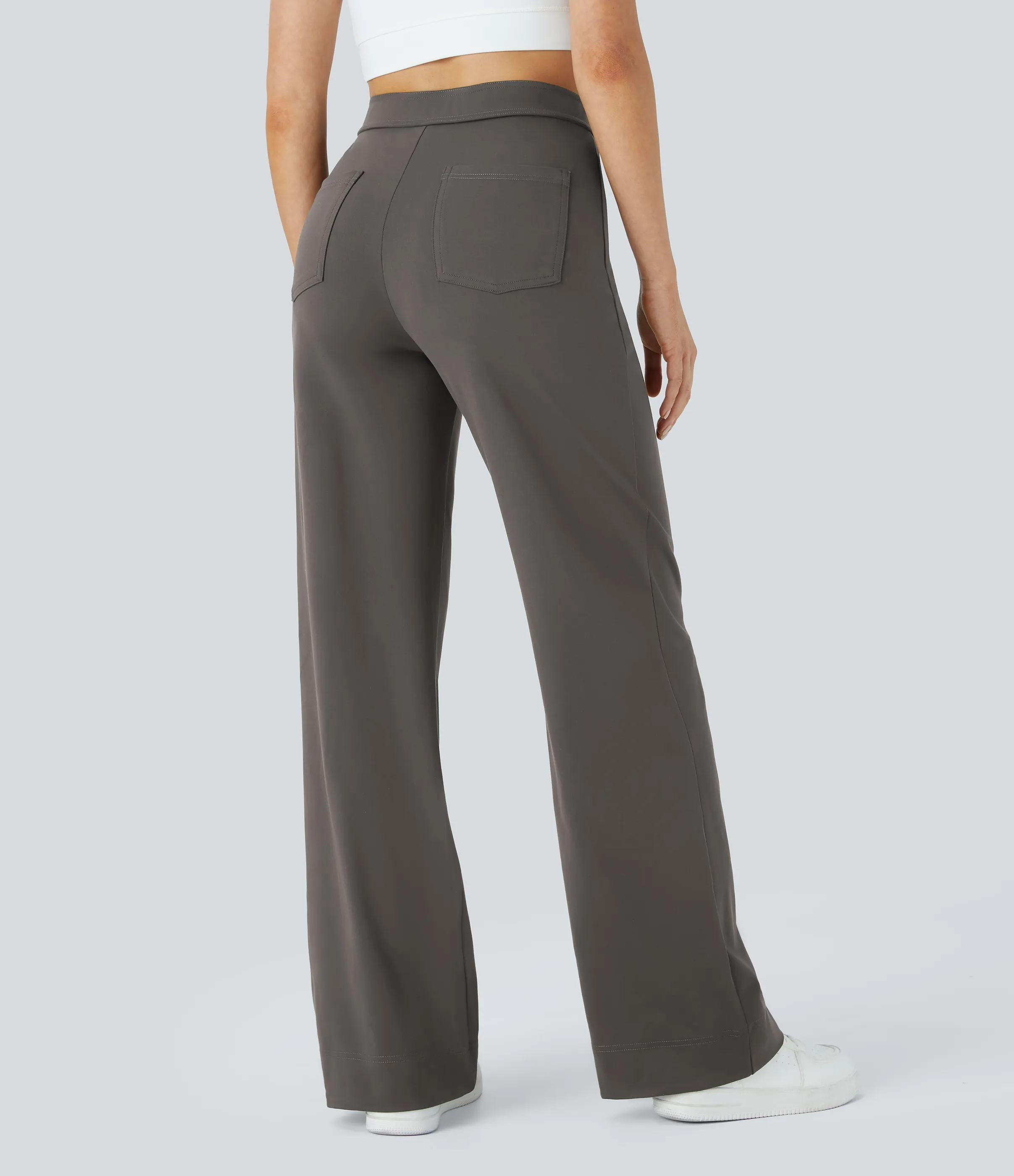 Halara Pantalones pierna recta múltiple bolsillo botón tiro alto - Deep Red Grey - M(regular) sold by Halara product image thumbnail 3