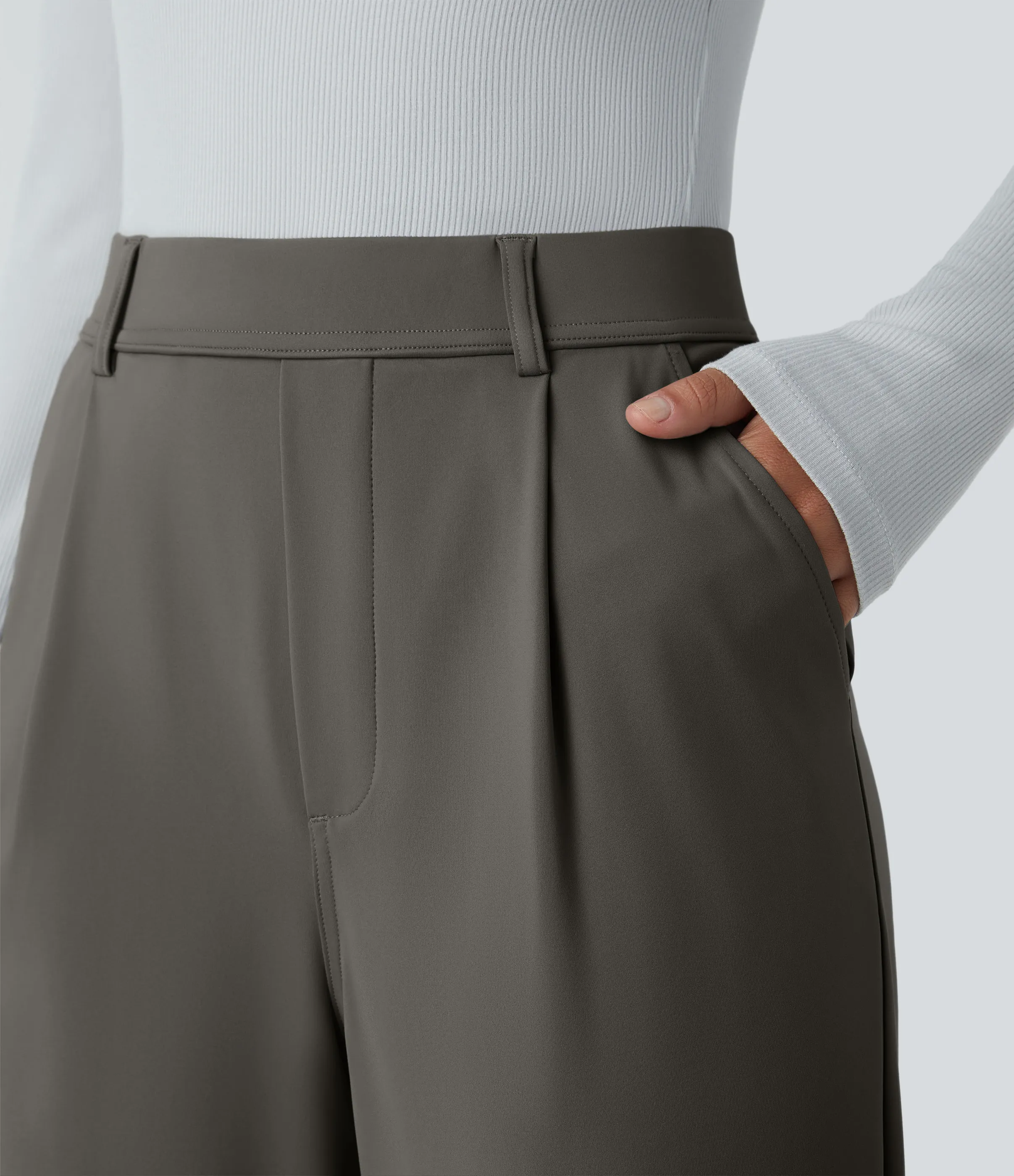Halara Pantalón oficina acampanado bolsillo lateral tiro alto - Deep Red Grey - XL(petite) sold by Halara product image thumbnail 5