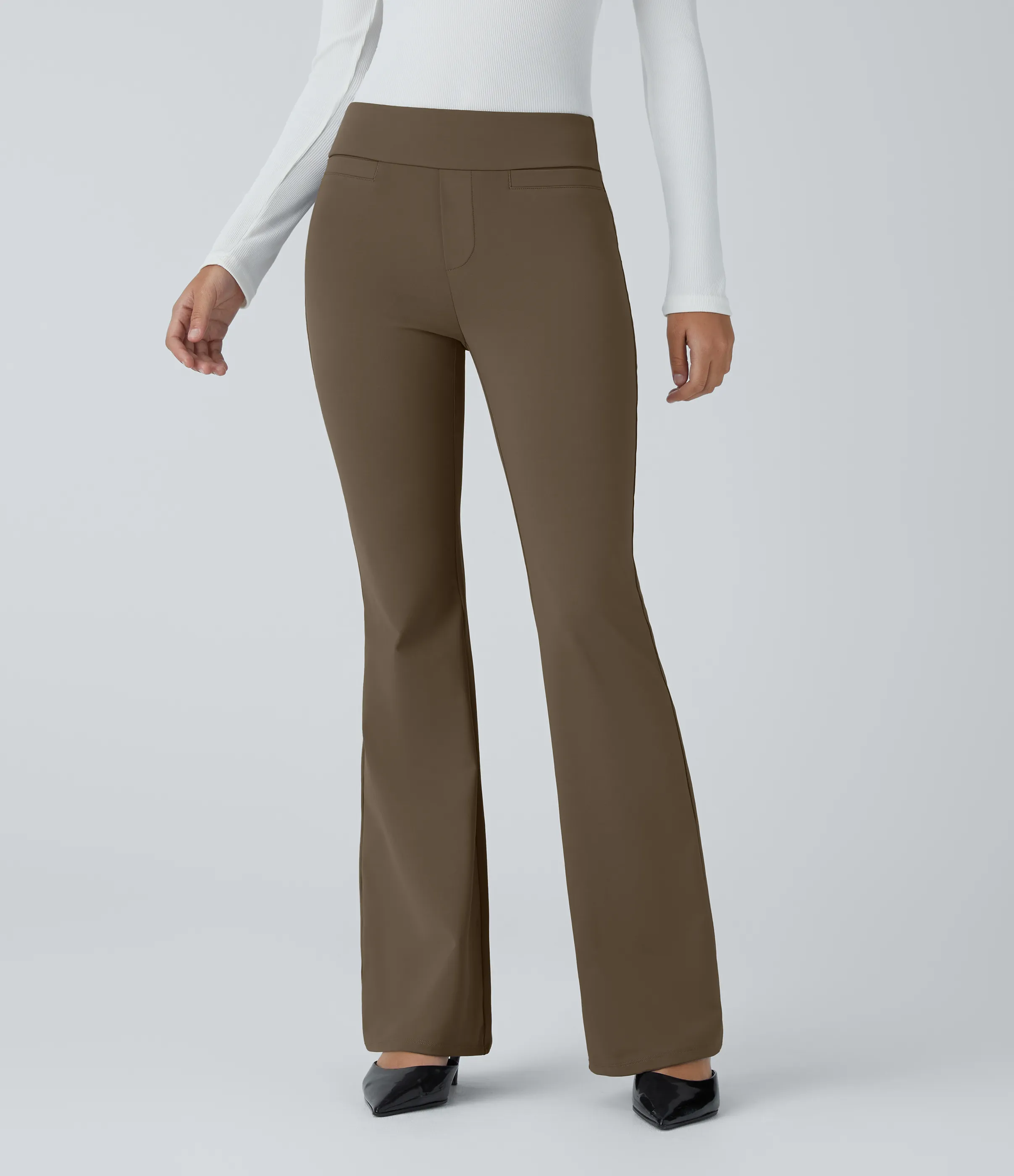 Halara Pantalón oficina tiro medio bolsillo lateral posterior ligero acampanado - Sepia - L(regular) sold by Halara product image thumbnail 2