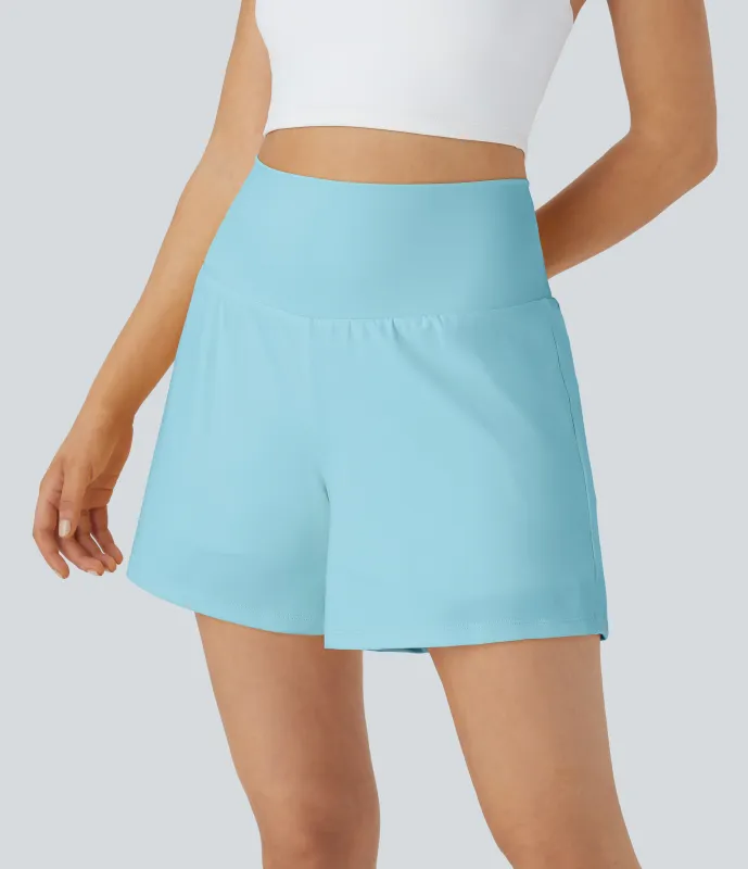 Halara Pantalón corto yoga 2 en 1 bolsillo trasero oculto tiro súper alto bolsillo lateral oculto 12.5cm-más largo - Spun Sugar - M(Long) sold by Halara