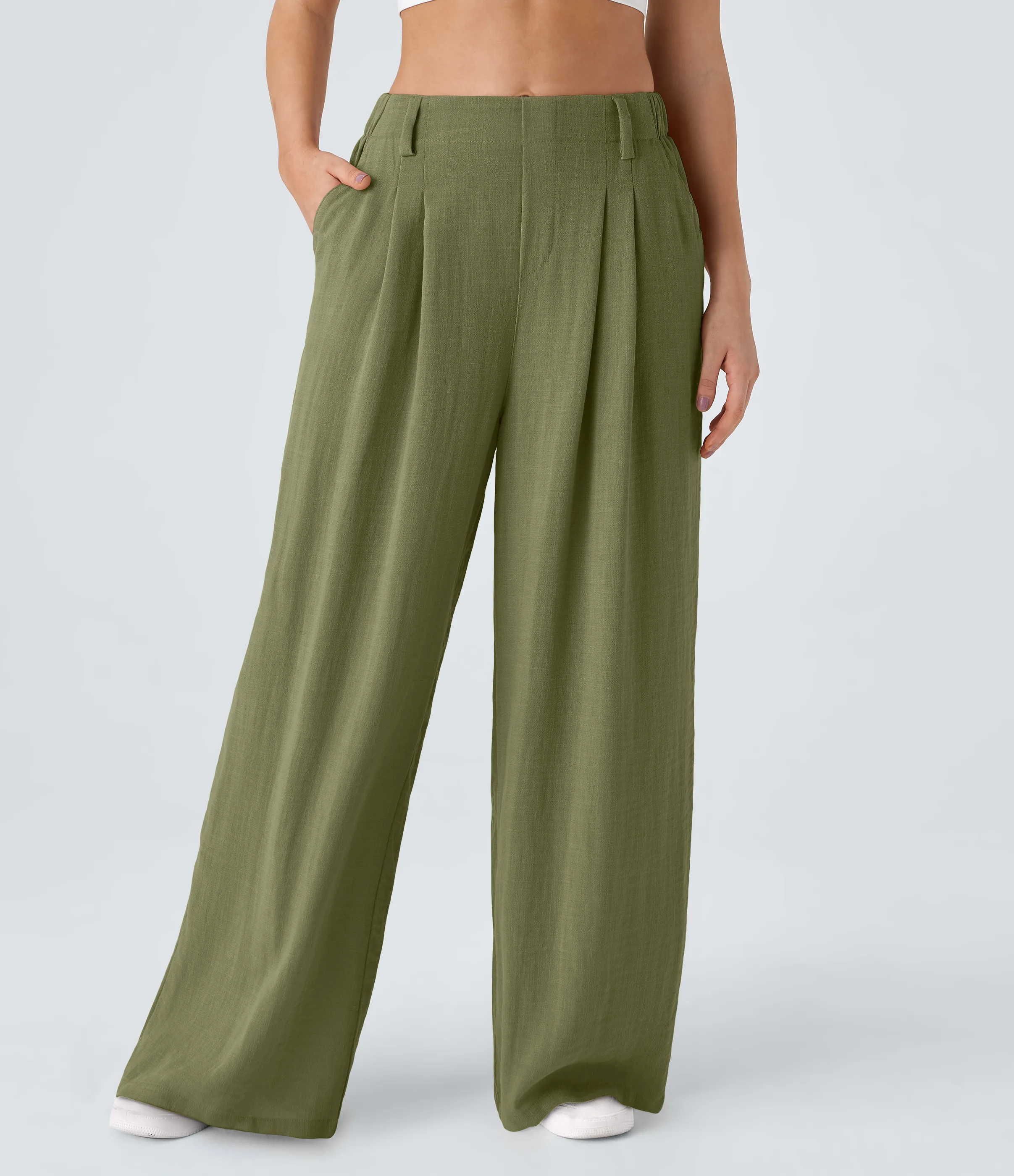 Halara Pantalón tiro alto bolsillo lateral plisado pierna ancha - Sphagnum - M(regular) sold by Halara product image thumbnail 2