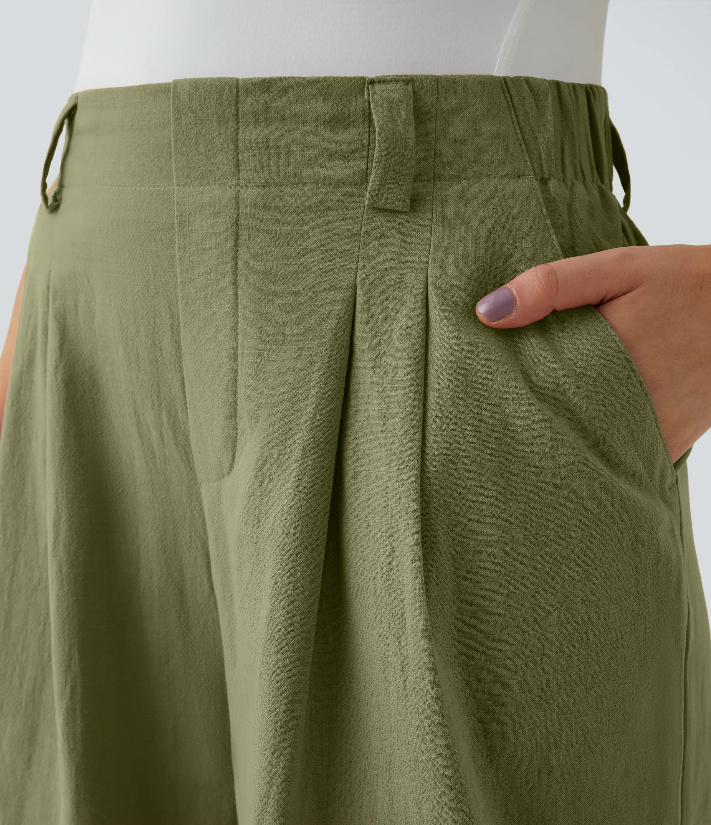 Halara Pantalón tiro alto bolsillo lateral plisado pierna ancha - Sphagnum - M(regular) sold by Halara product image thumbnail 5