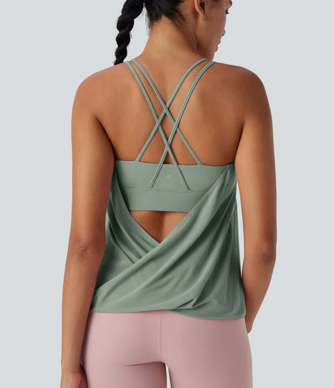 Halara Top yoga secado rápido tirante doble plisado cruzado espalda - Iceberg Green - XS sold by Halara