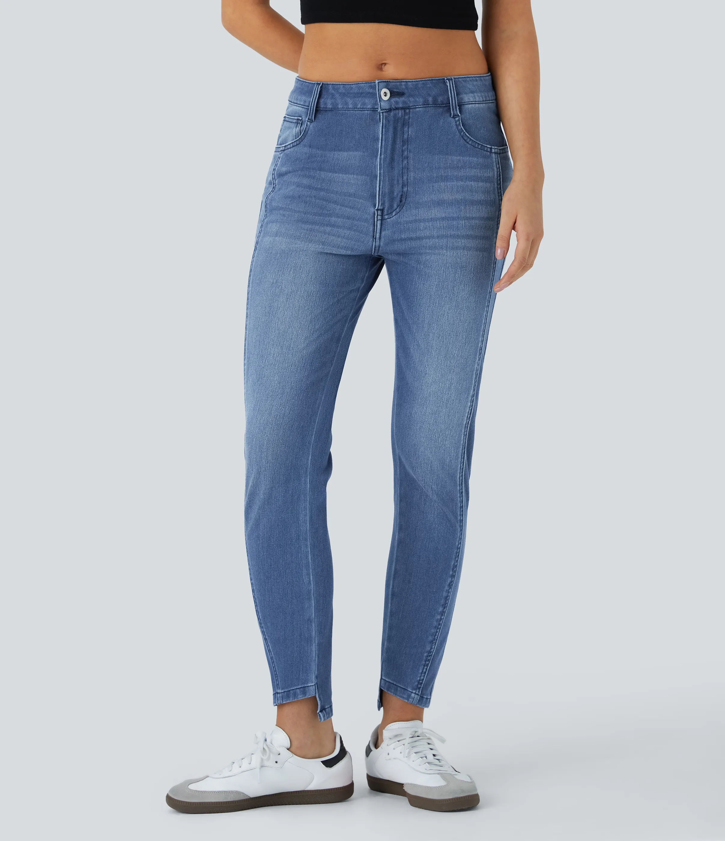 Halara Jeans Halara Flex™ ajustado elástico cremallera botón múltiple bolsillo - Cedar Blue Denim - XL(petite) sold by Halara product image thumbnail 4