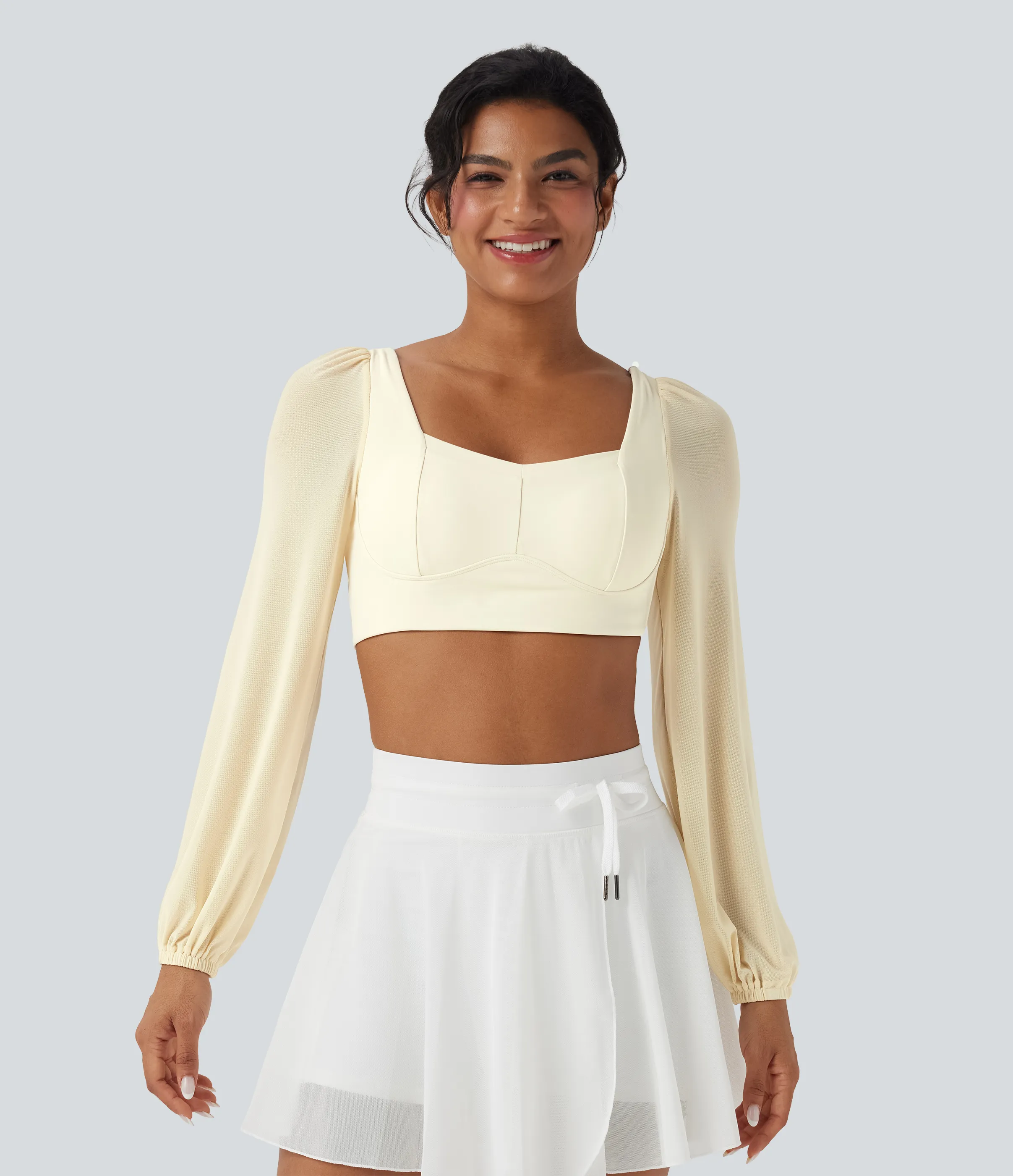 Halara Top deportivo corto de yoga SoftlyZero™ con malla en contraste y manga larga afelpada - Solitary Star - S sold by Halara