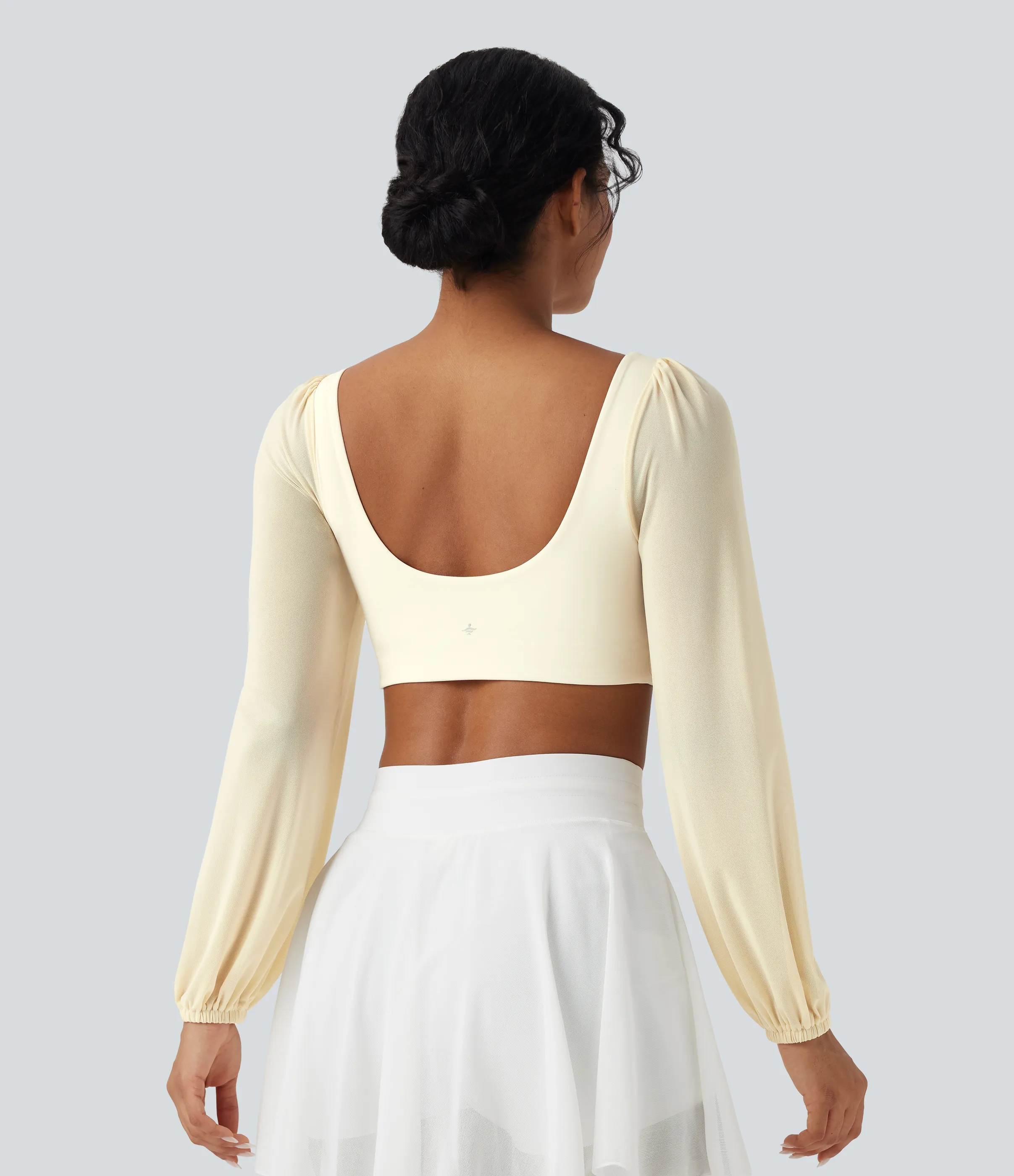 Halara Top deportivo corto de yoga SoftlyZero™ con malla en contraste y manga larga afelpada - Solitary Star - S sold by Halara product image thumbnail 3