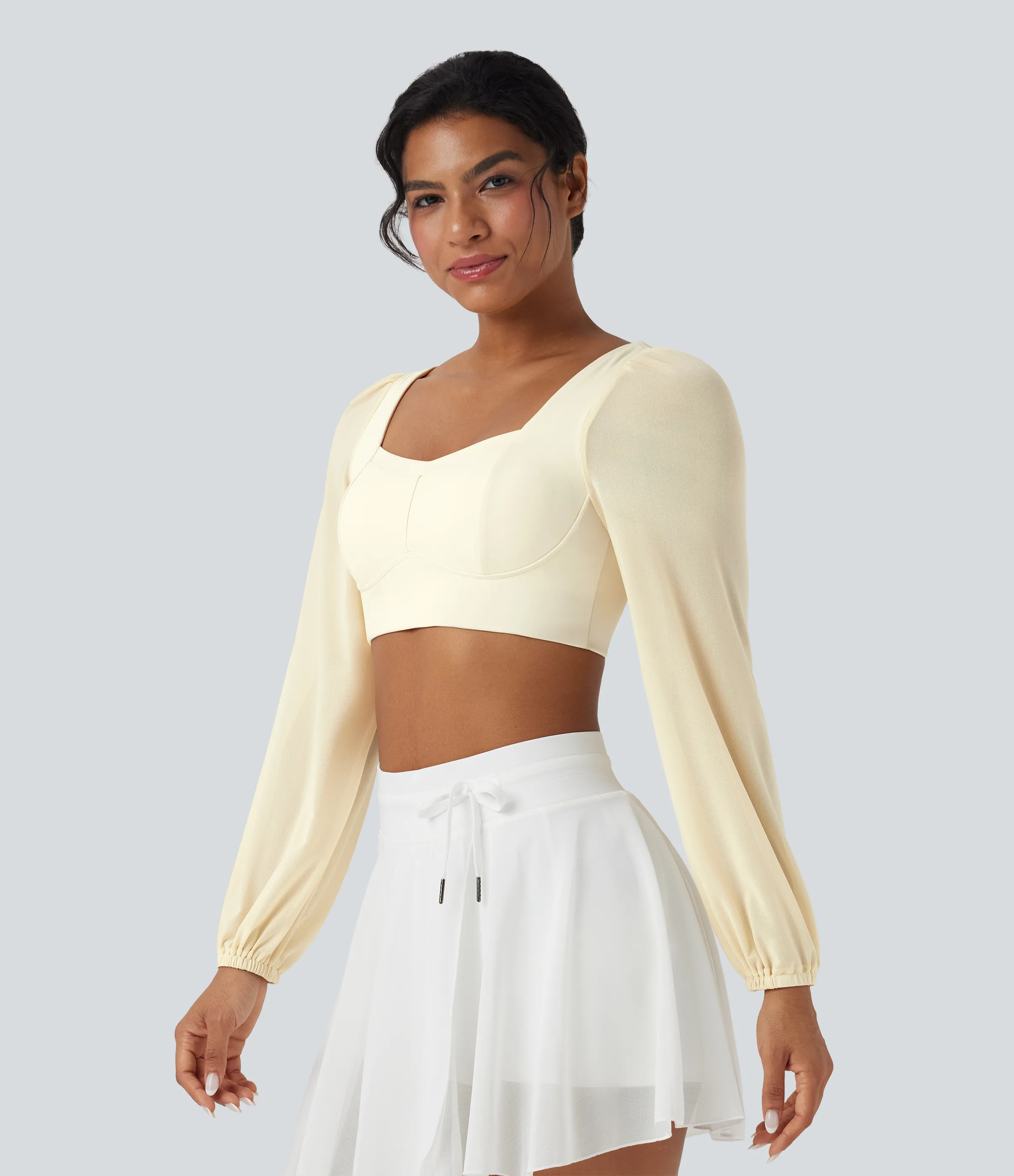 Halara Top deportivo corto de yoga SoftlyZero™ con malla en contraste y manga larga afelpada - Solitary Star - S sold by Halara product image thumbnail 4