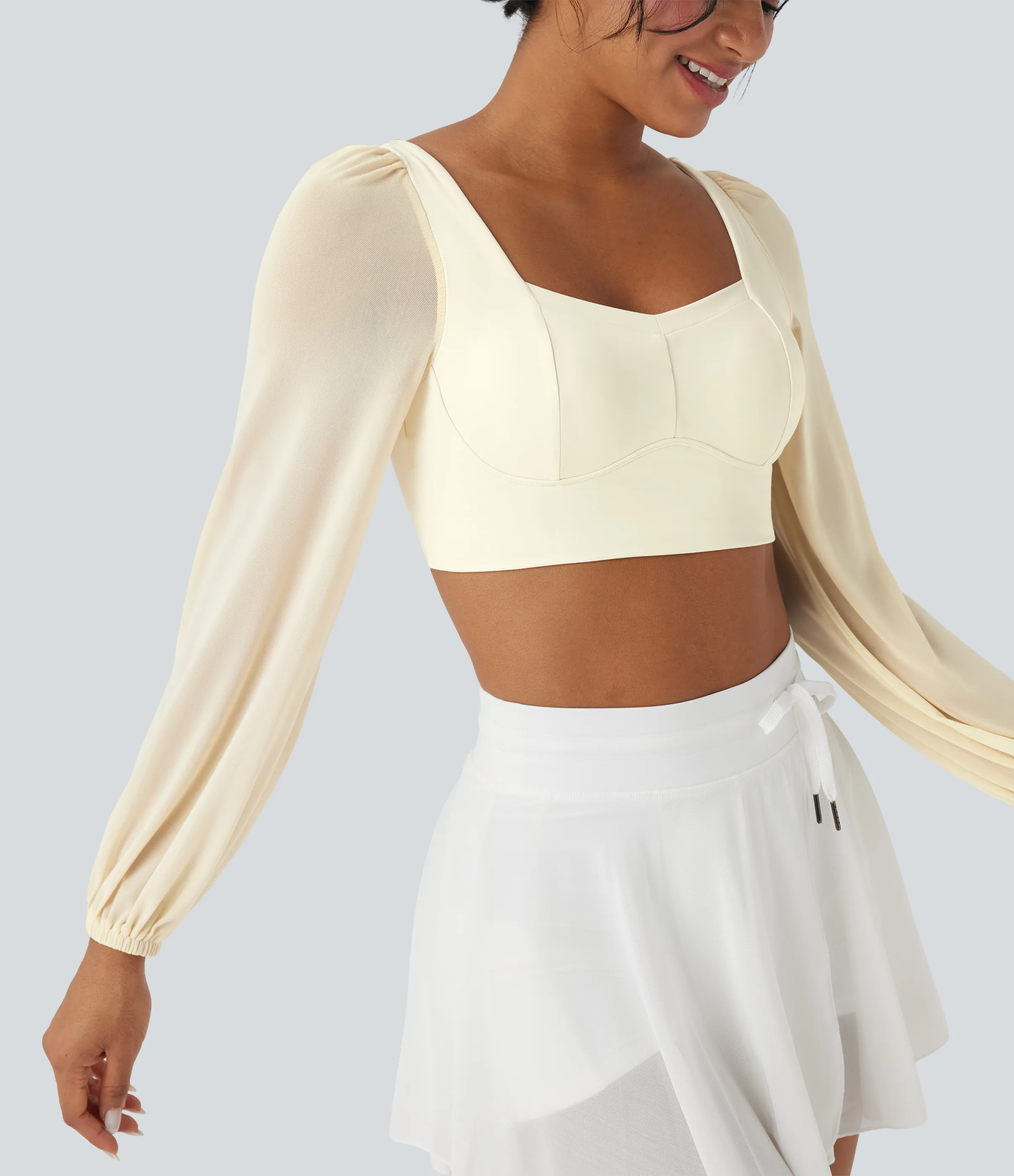 Halara Top deportivo corto de yoga SoftlyZero™ con malla en contraste y manga larga afelpada - Solitary Star - S sold by Halara product image thumbnail 5