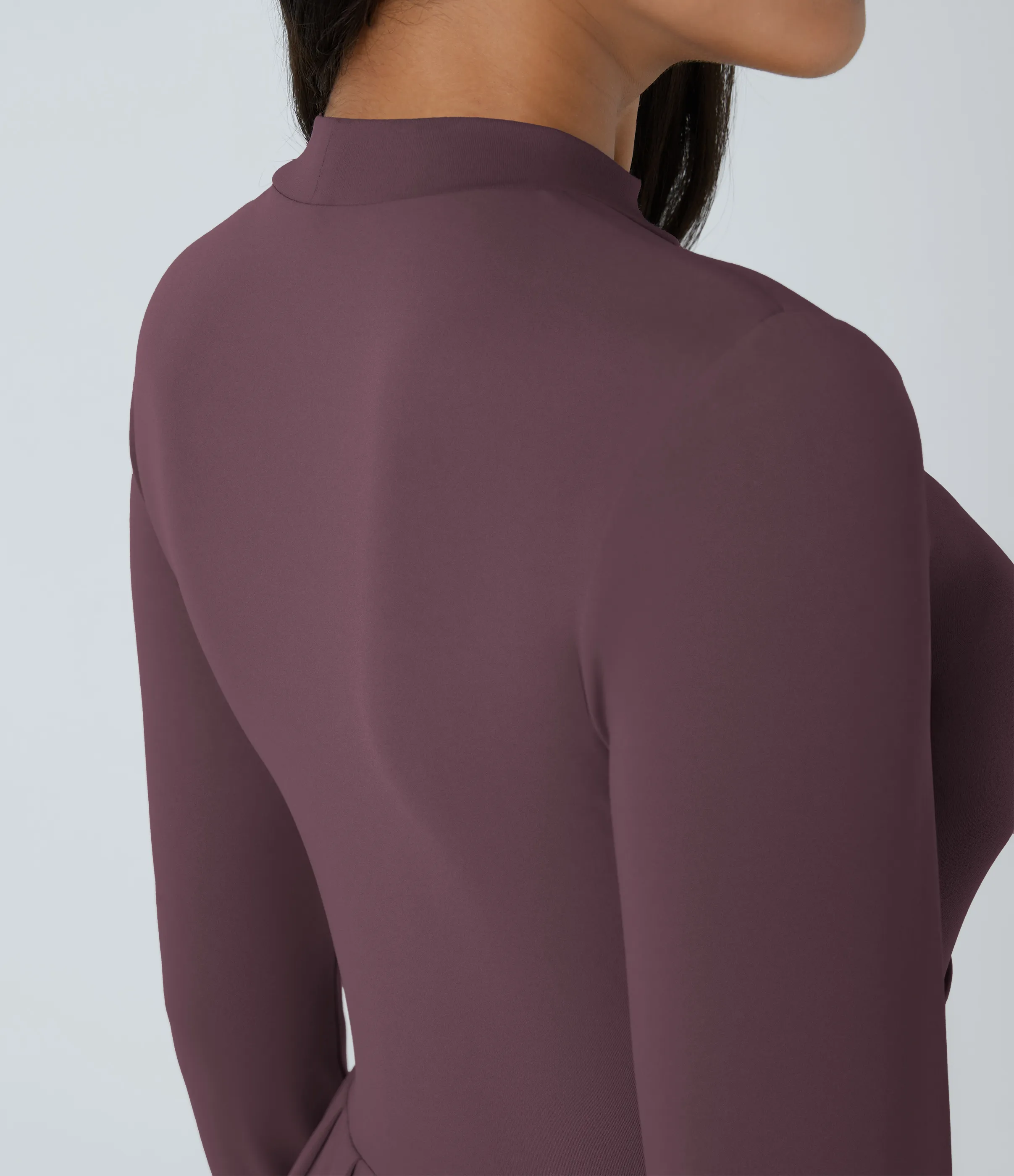 Halara Vestido largo cuello alto manga larga bolsillo lateral plisado acampanado - Plum Wine - XS sold by Halara product image thumbnail 5