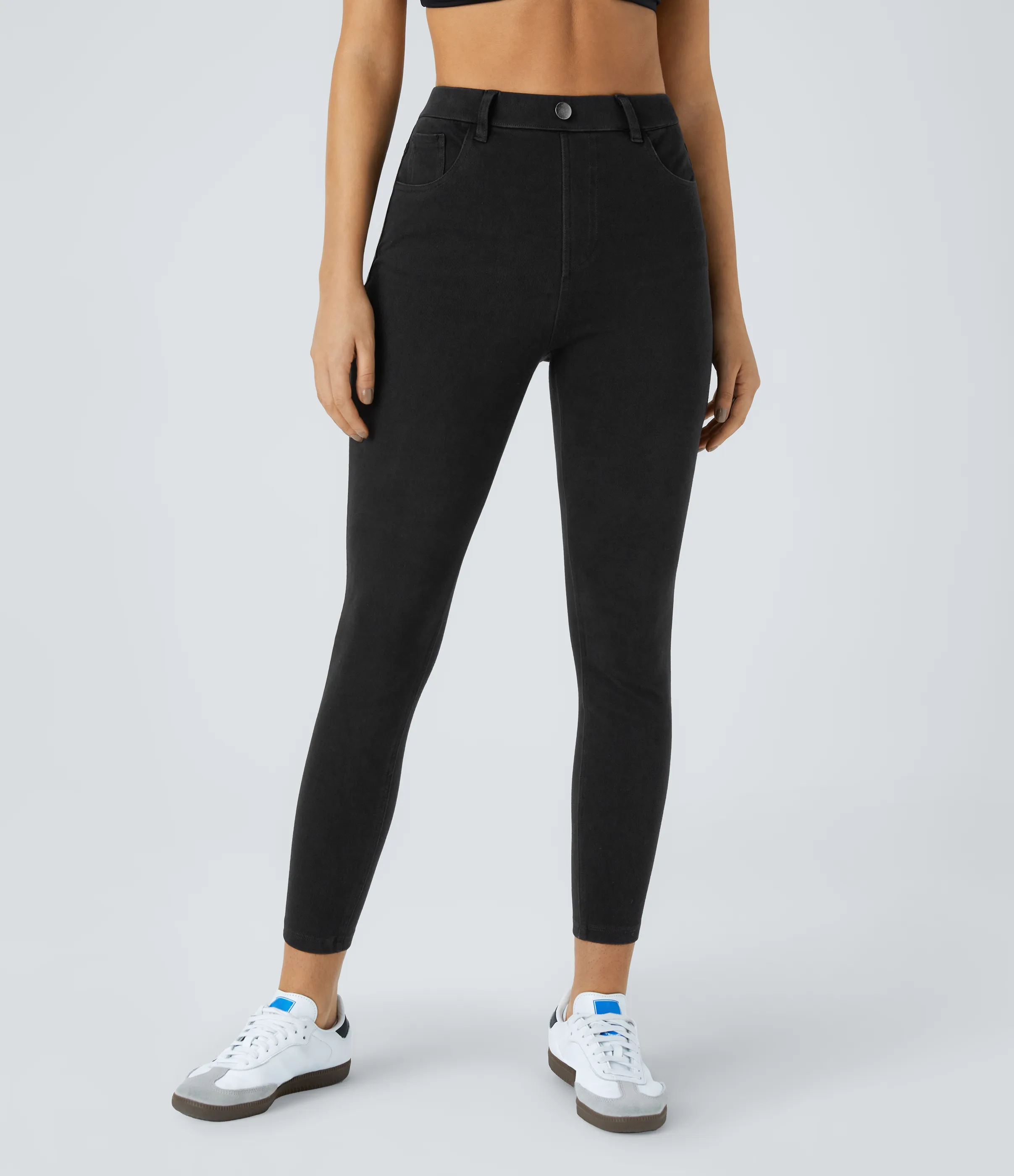 Halara Leggings Halara Flex™ Denim oficina elástico múltiple bolsillo tiro alto - Black Denim - L(7/8) sold by Halara