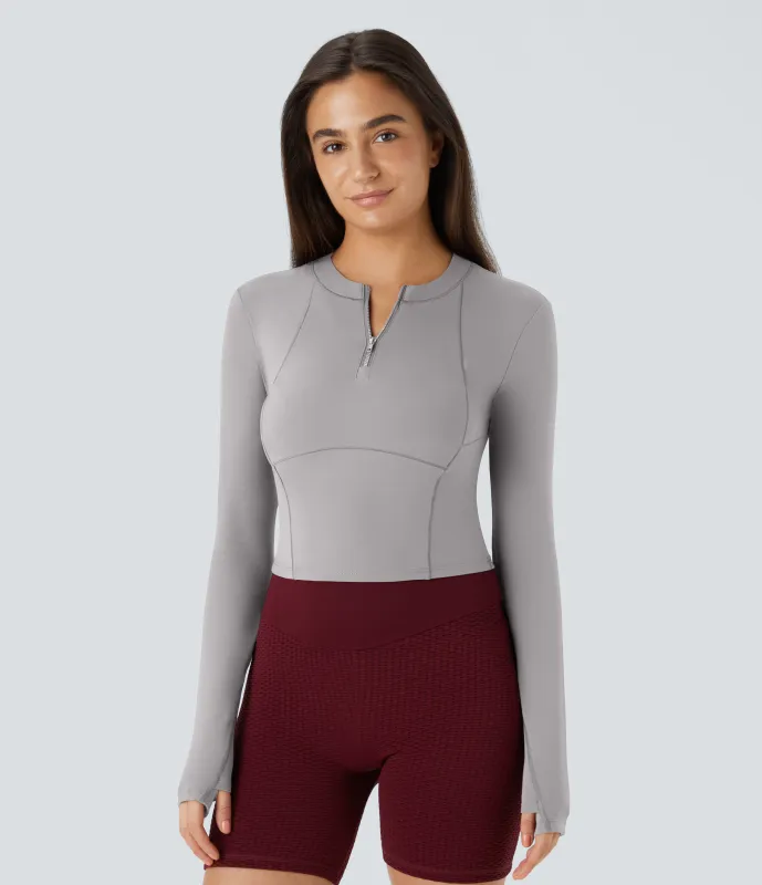 Halara Softlyzero™ Plush Sports Top deportivo golf manga larga media cremallera ojal para pulgar - Steel Gray - M sold by Halara