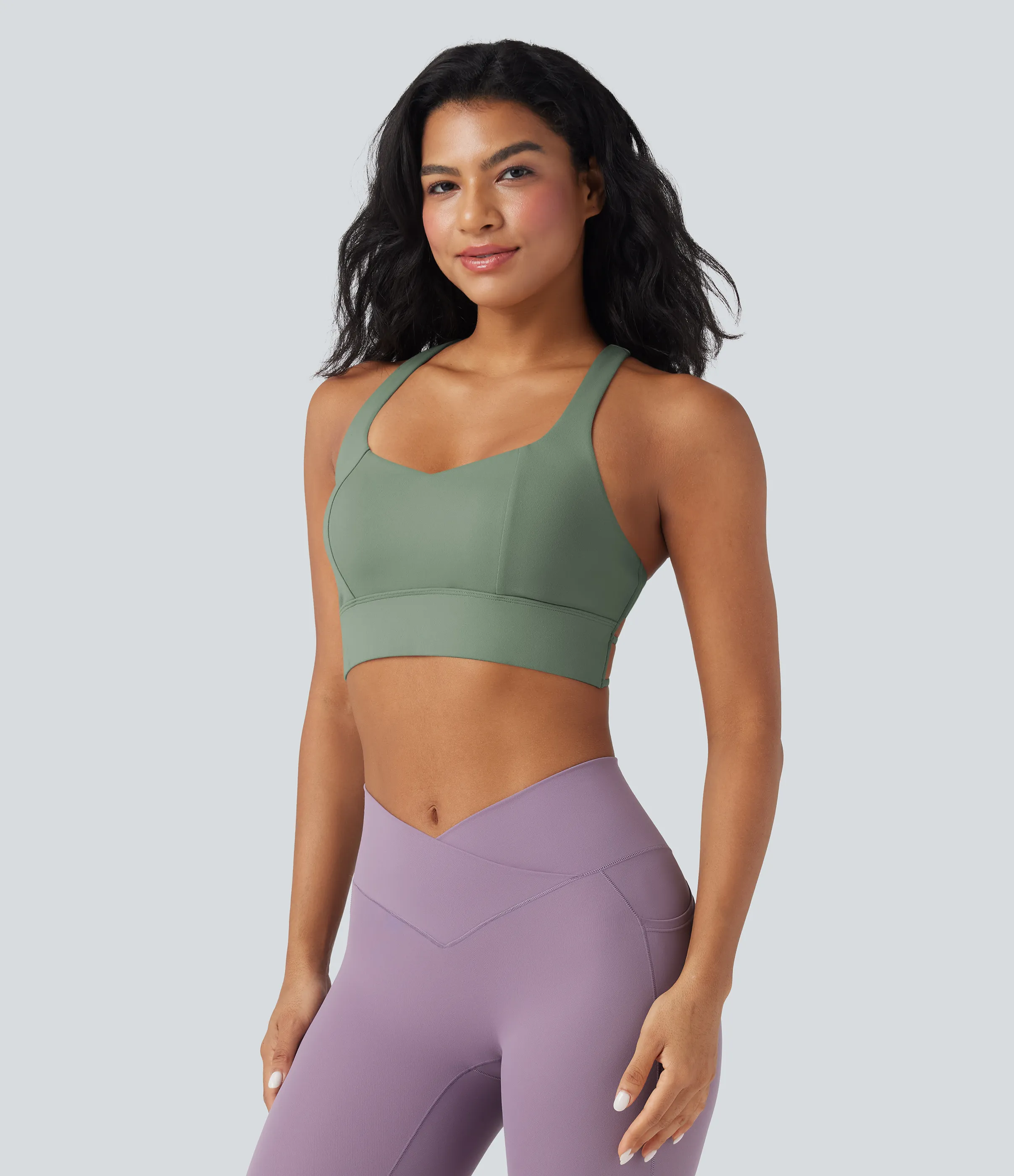 Halara Brasier deportivo de sujeción baja para yoga tipo racerback con tirantes cruzados en copas A-C - Hedge Green - XL sold by Halara product image thumbnail 5