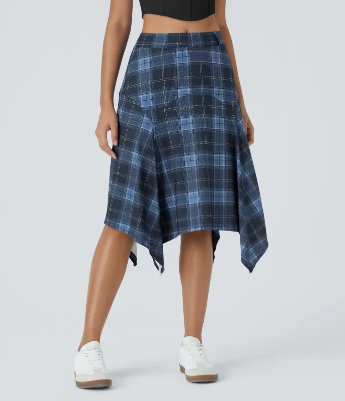 Halara Falda midi cuadro dobladillo asimétrico tiro alto medio - Dark Blue Plaid - S(regular) sold by Halara