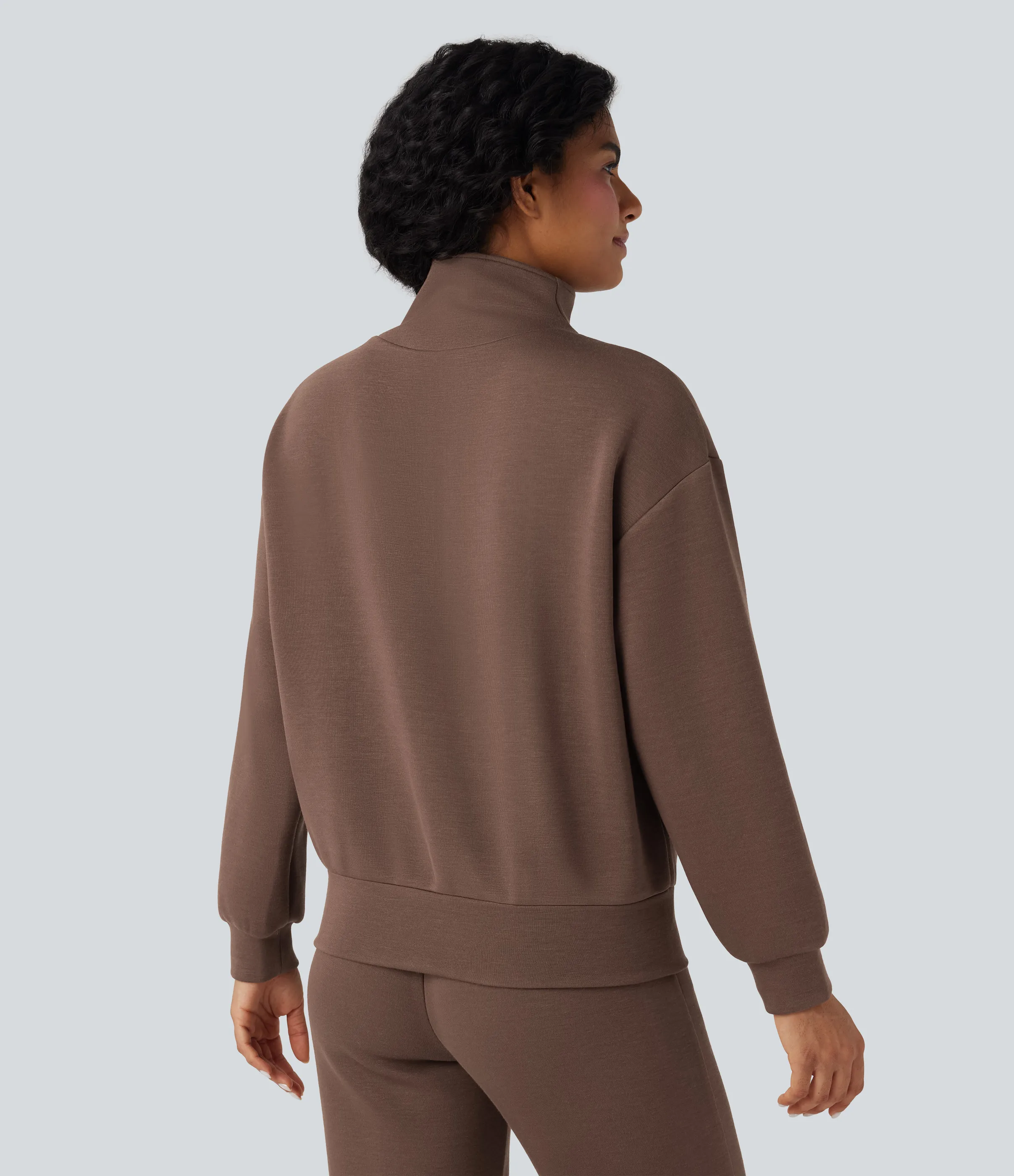 Halara Sudadera casual de manga larga con cuello de embudo y media cremallera - Cocoa Brown - XL sold by Halara product image thumbnail 3