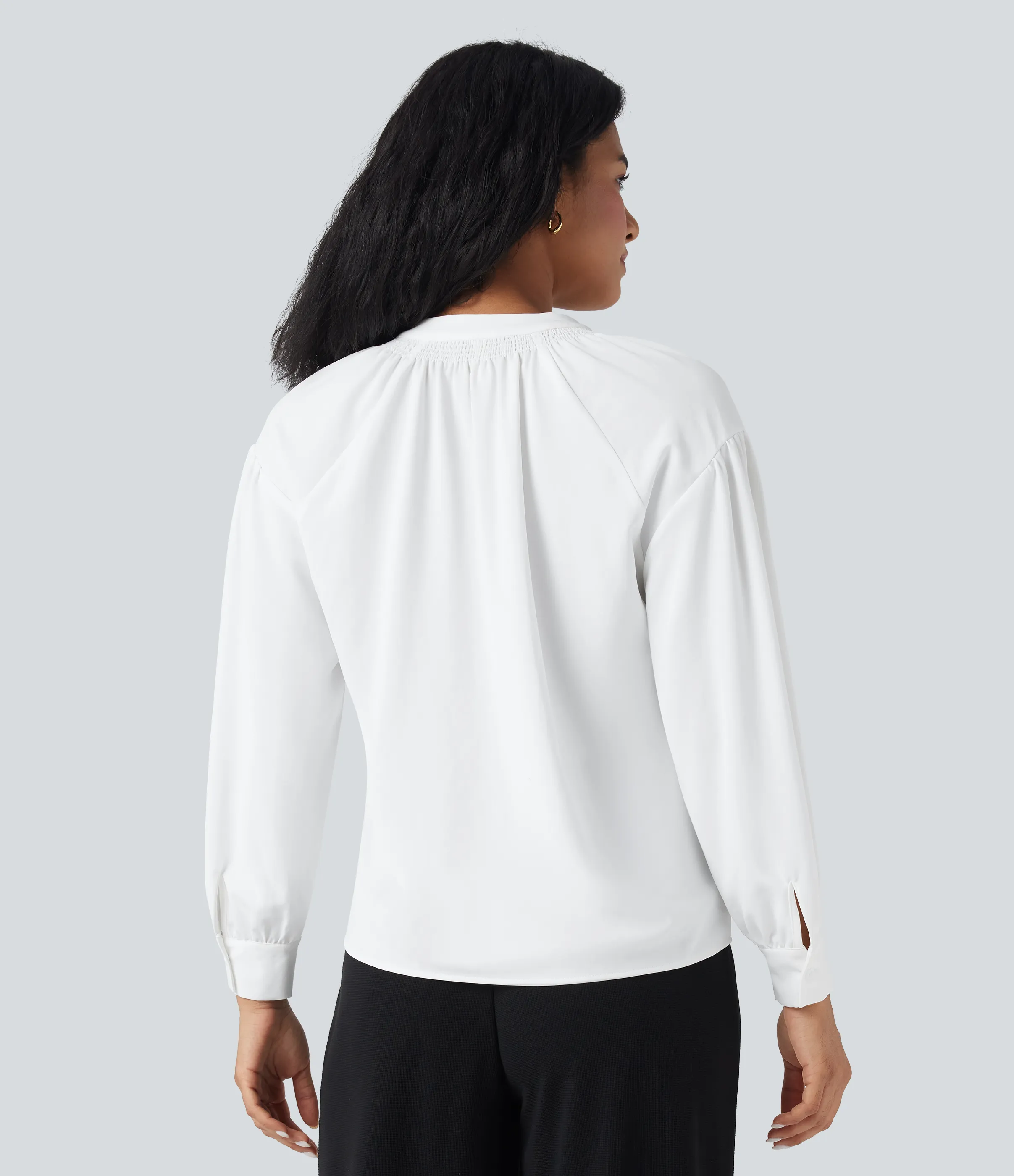 Halara Camisa de oficina de manga larga con cuello en V - White - S sold by Halara product image thumbnail 3