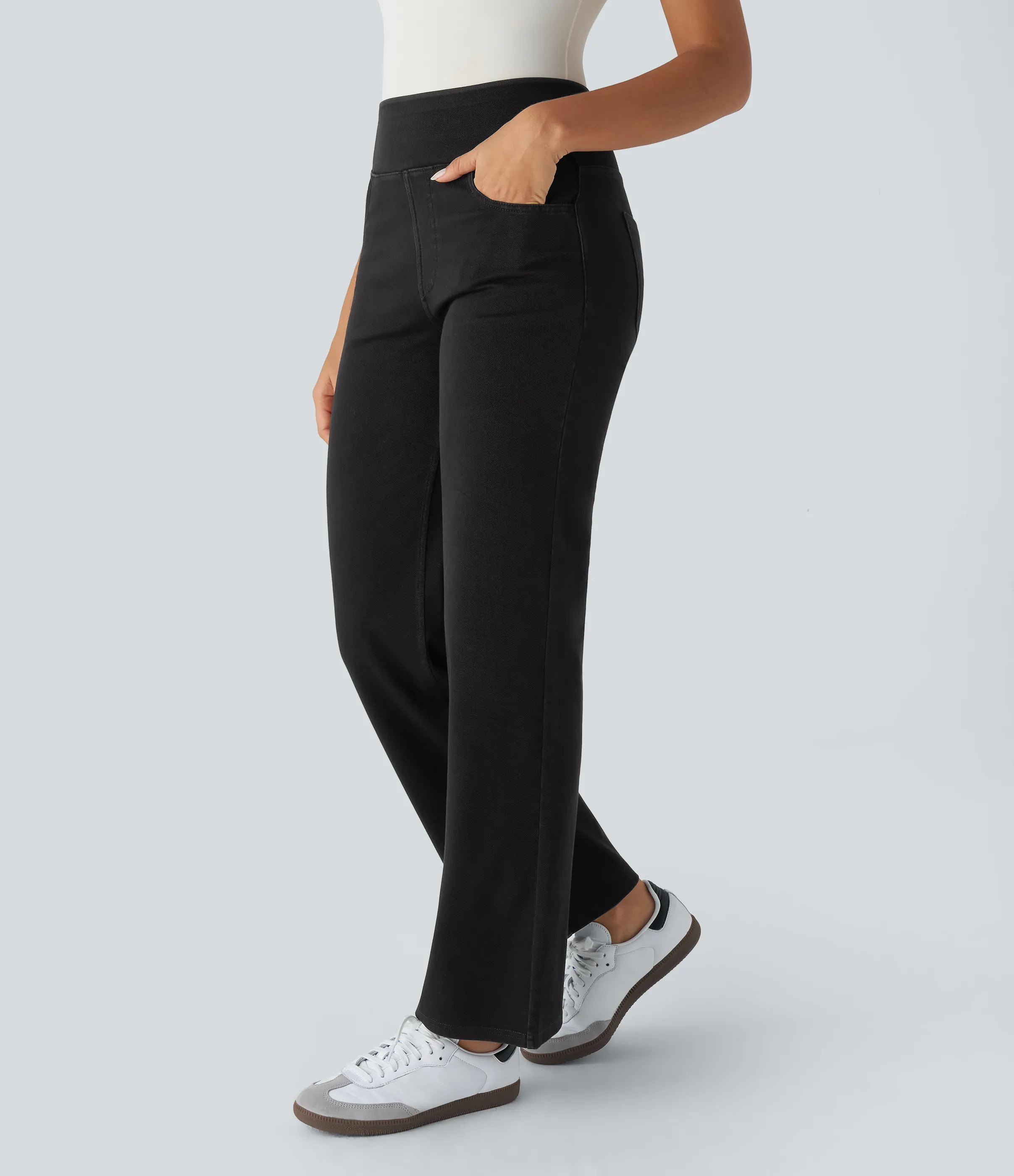 Halara Jeans Halara Flex™ Denim oficina elástico pierna recta tiro alto múltiple bolsillo - Black Denim - L(tall) sold by Halara product image thumbnail 4