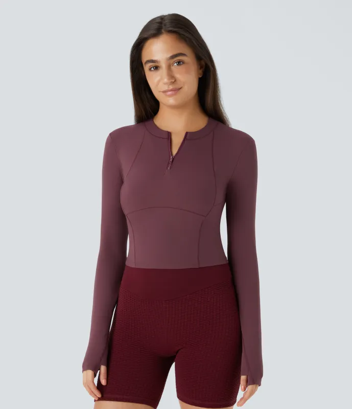 Halara Softlyzero™ Plush Sports Top deportivo golf manga larga media cremallera ojal para pulgar - Red Mahogany - S sold by Halara