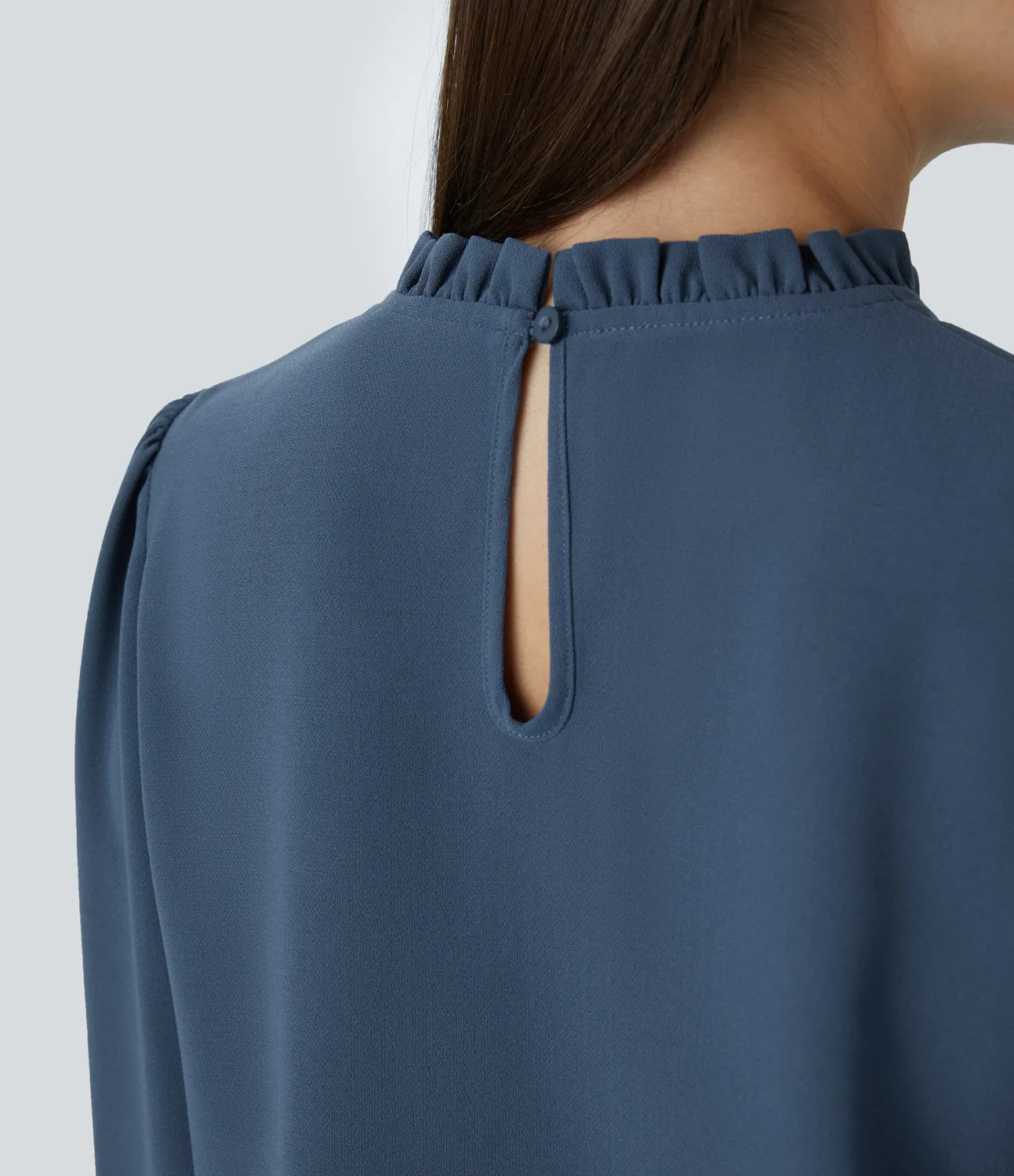 Halara Blusa oficina cuello redondo volante abertura espalda manga larga - Starry Blue - L sold by Halara product image thumbnail 5