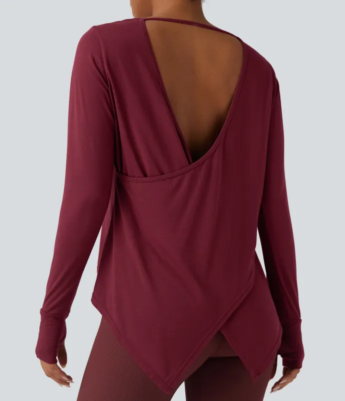 Halara Top deportivo de yoga de tiro asimétrico con abertura para el pulgar y espalda descubierta - Tibetan Red - M sold by Halara