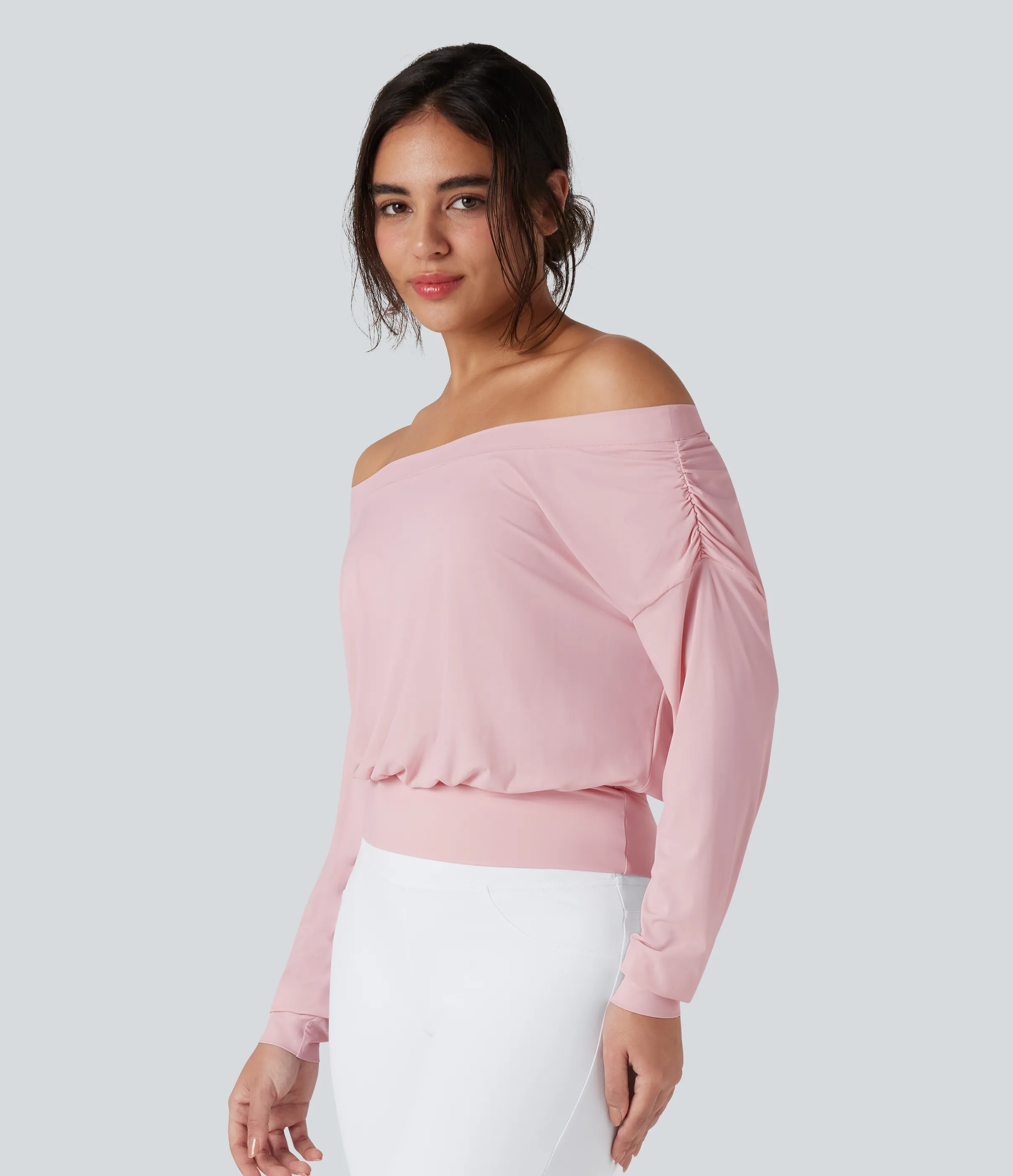 Halara Top deportivo de yoga de secado rápido extragrande con hombros descubiertos y tacto fresco - Pale Lilac - M sold by Halara product image thumbnail 4
