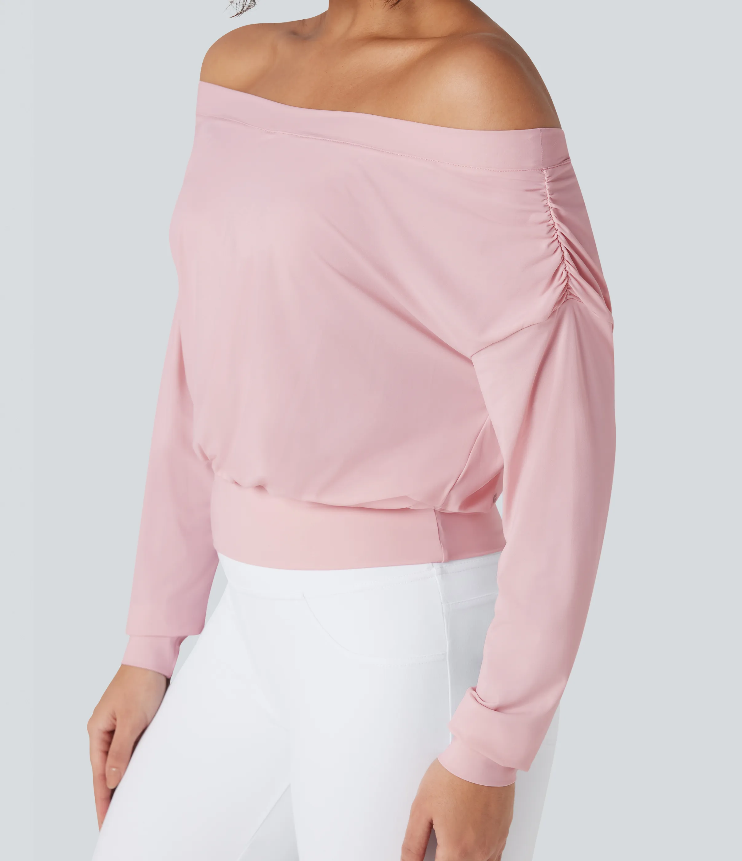 Halara Top deportivo de yoga de secado rápido extragrande con hombros descubiertos y tacto fresco - Pale Lilac - M sold by Halara product image thumbnail 5