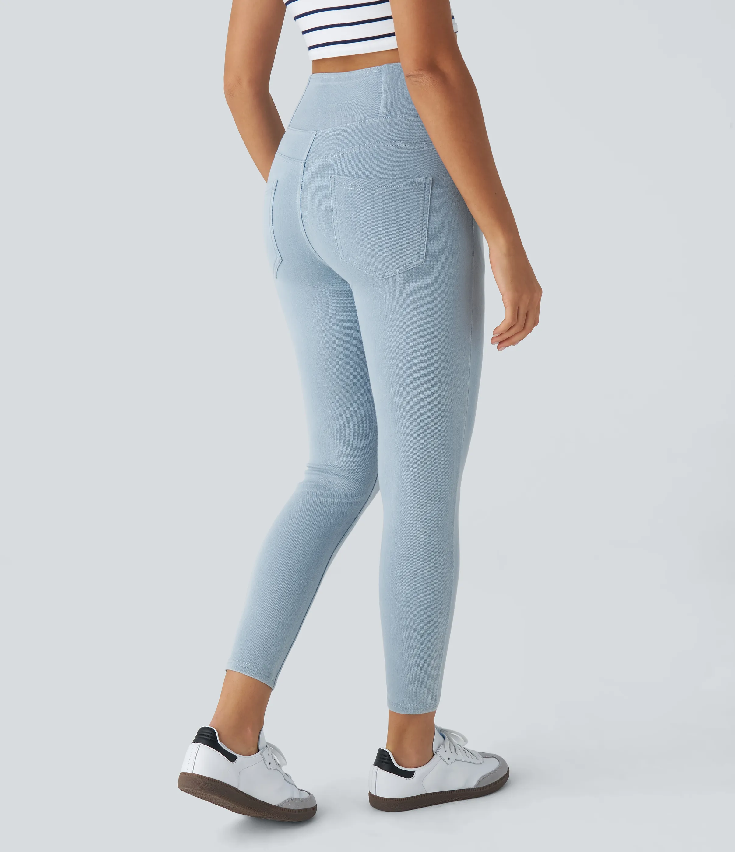 Halara Leggings Halara Flex™ Denim oficina elástico múltiple bolsillo cruzado tiro alto - Denim Cyan Blue - L(7/8) sold by Halara product image thumbnail 3