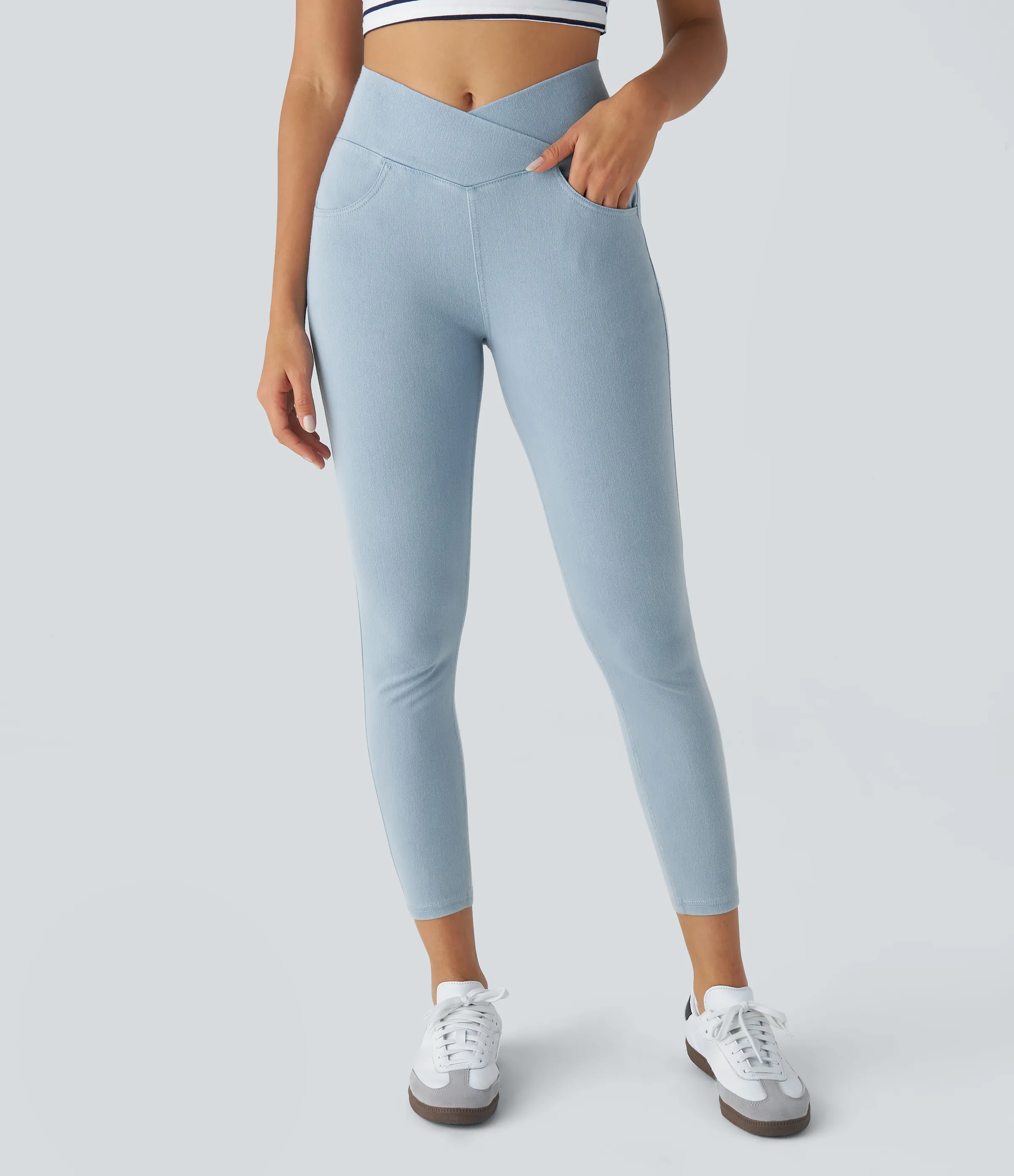Halara Leggings Halara Flex™ Denim oficina elástico múltiple bolsillo cruzado tiro alto - Denim Cyan Blue - L(7/8) sold by Halara product image thumbnail 4