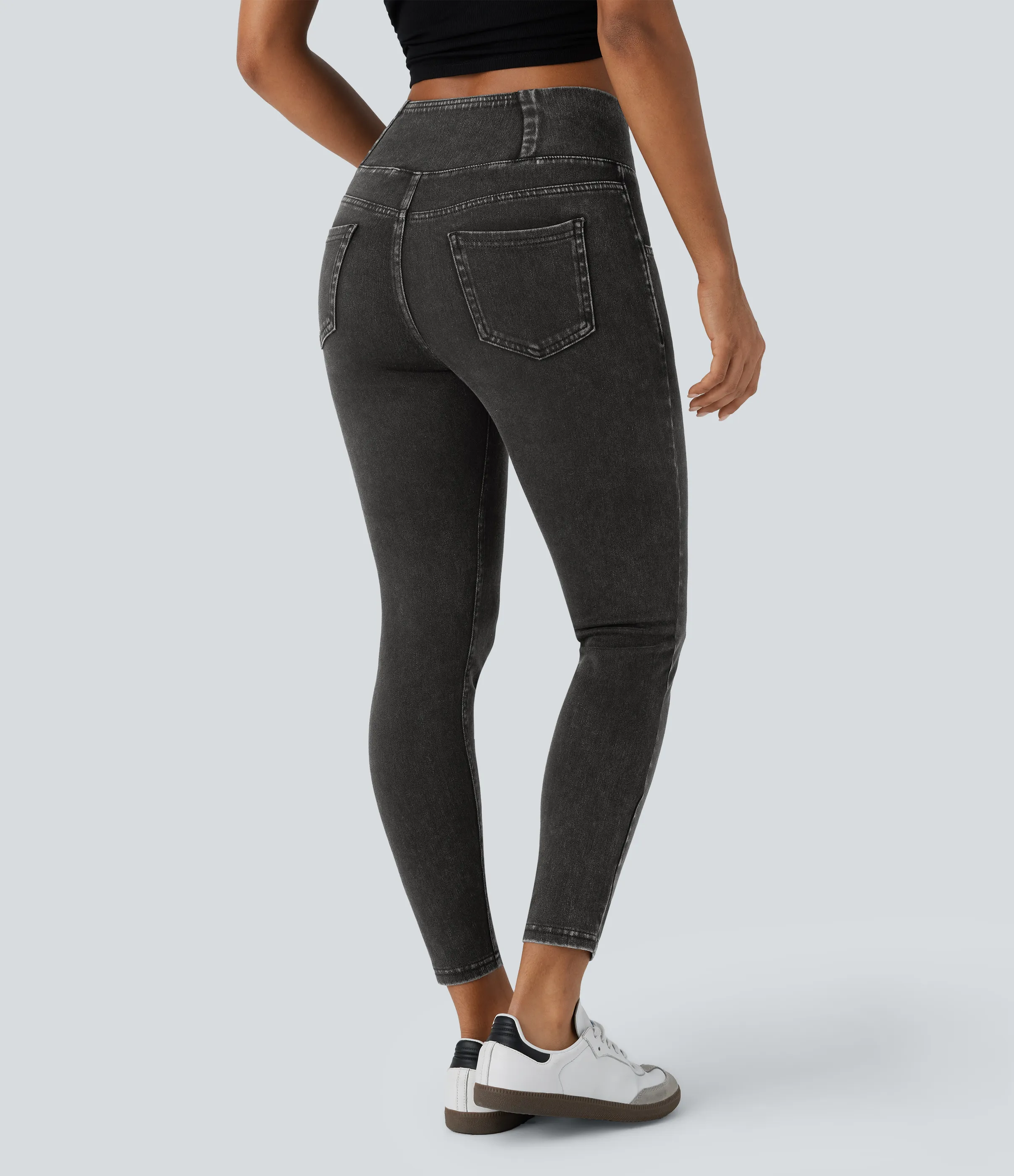 Halara Leggings Halara Flex™ Denim oficina elástico múltiple bolsillo cruzado tiro alto - Hemp Black Denim - XL(7/8) sold by Halara product image thumbnail 3