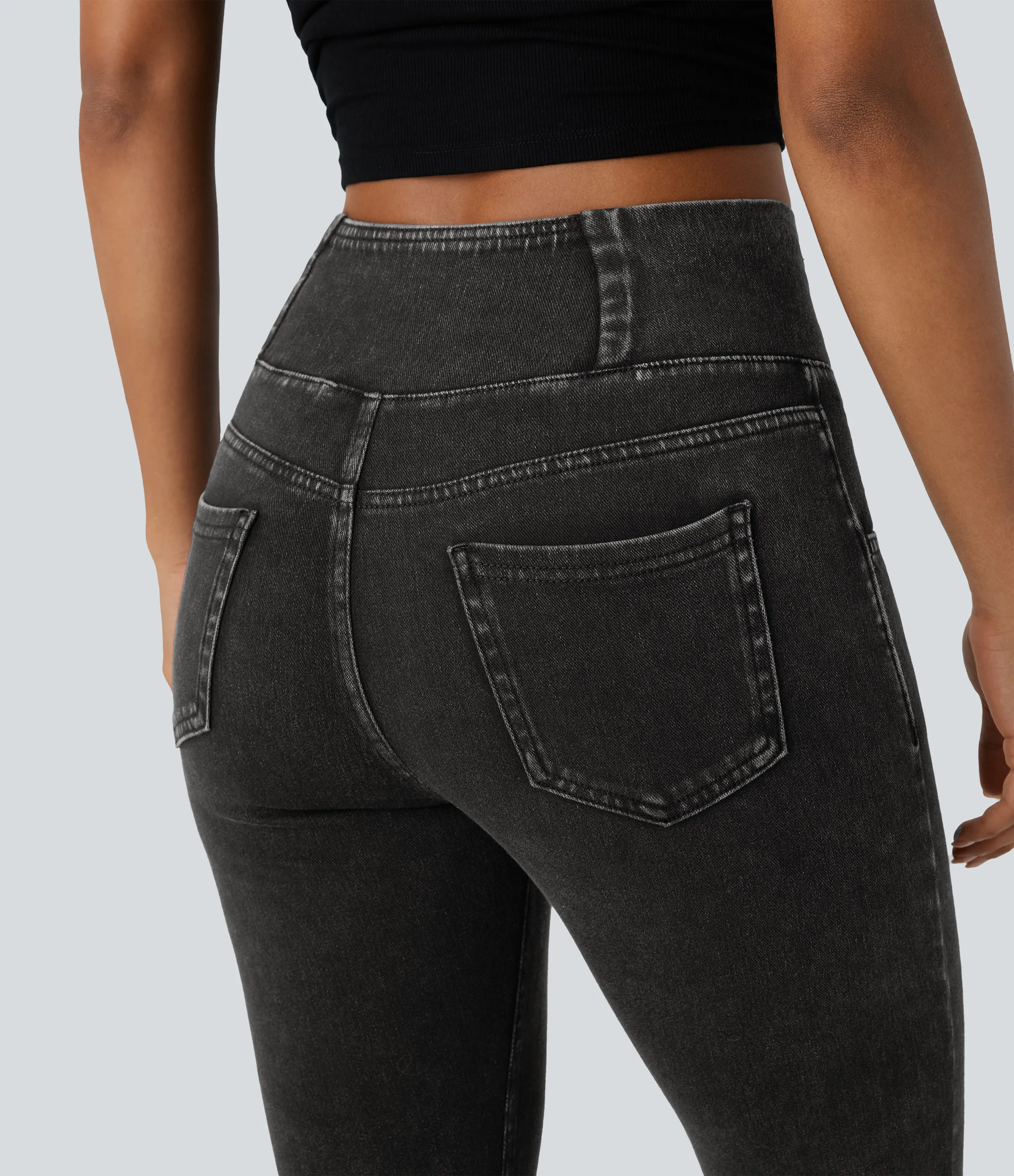 Halara Leggings Halara Flex™ Denim oficina elástico múltiple bolsillo cruzado tiro alto - Hemp Black Denim - XL(7/8) sold by Halara product image thumbnail 5