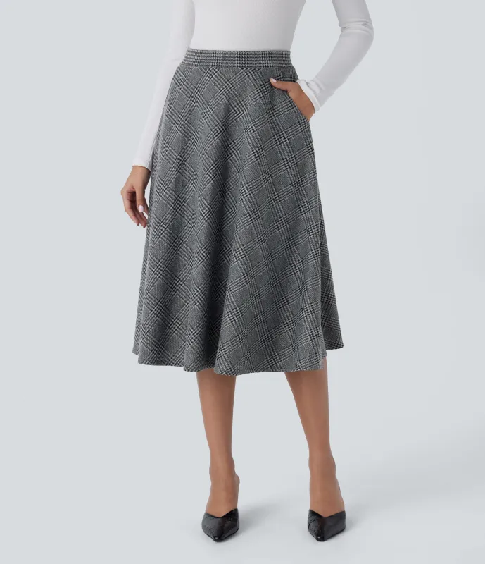 Halara Falda midi acampanada cuadro pata gallo bolsillo lateral tiro alto - Dark Gray Plaid - XS(regular) sold by Halara