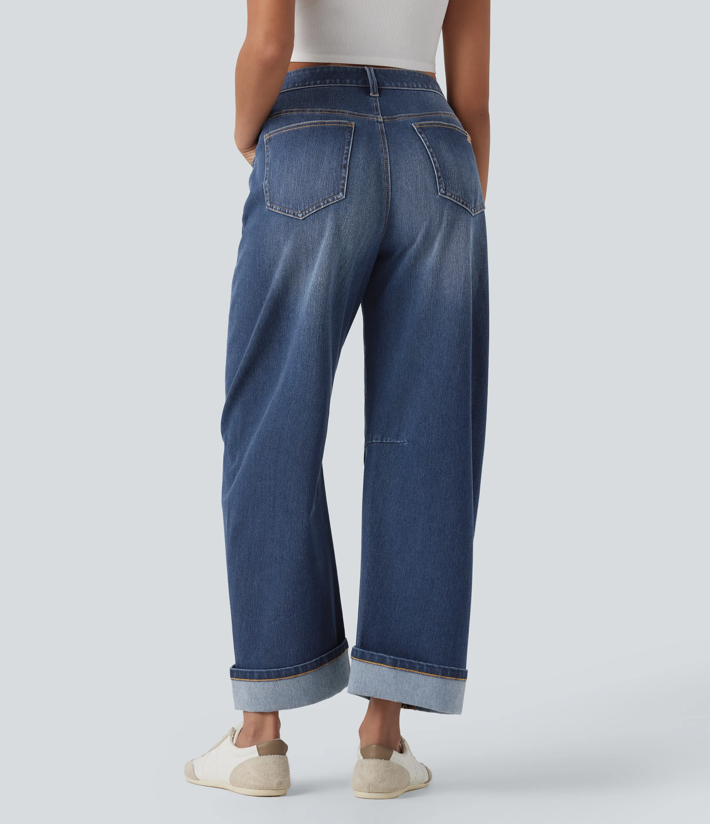 Halara Jeans casuales lavados Halara Flex™ de tiro medio con corte acampanado y bolsillos - Estate Blue Denim - S(regular) sold by Halara product image thumbnail 3