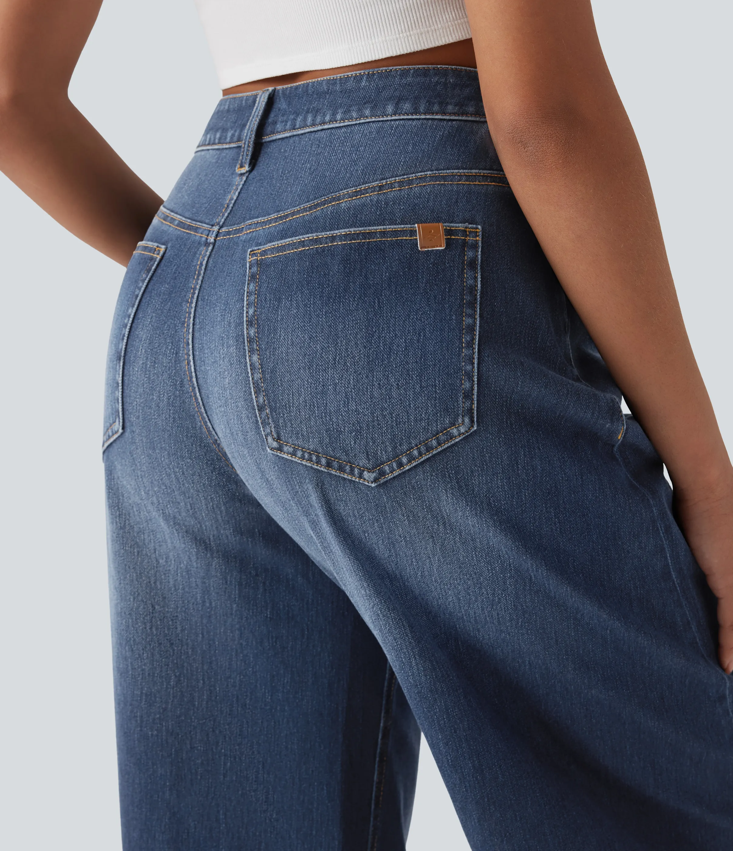 Halara Jeans casuales lavados Halara Flex™ de tiro medio con corte acampanado y bolsillos - Estate Blue Denim - S(regular) sold by Halara product image thumbnail 5