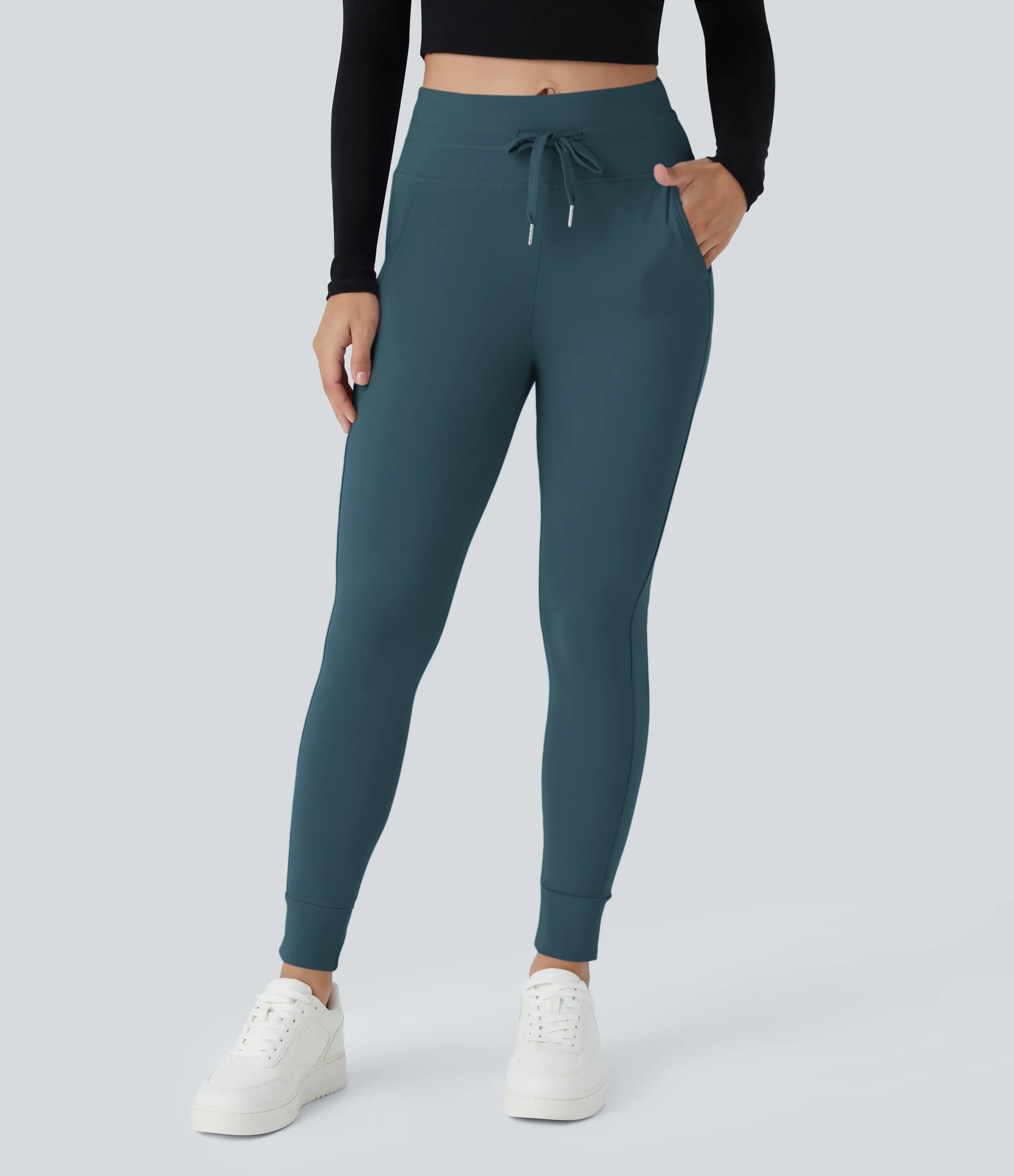 Halara Joggers Softlyzero™ Plush liso largo completo bolsillo lateral cordón tiro alto - Oxford Blue - XS(petite) sold by Halara
