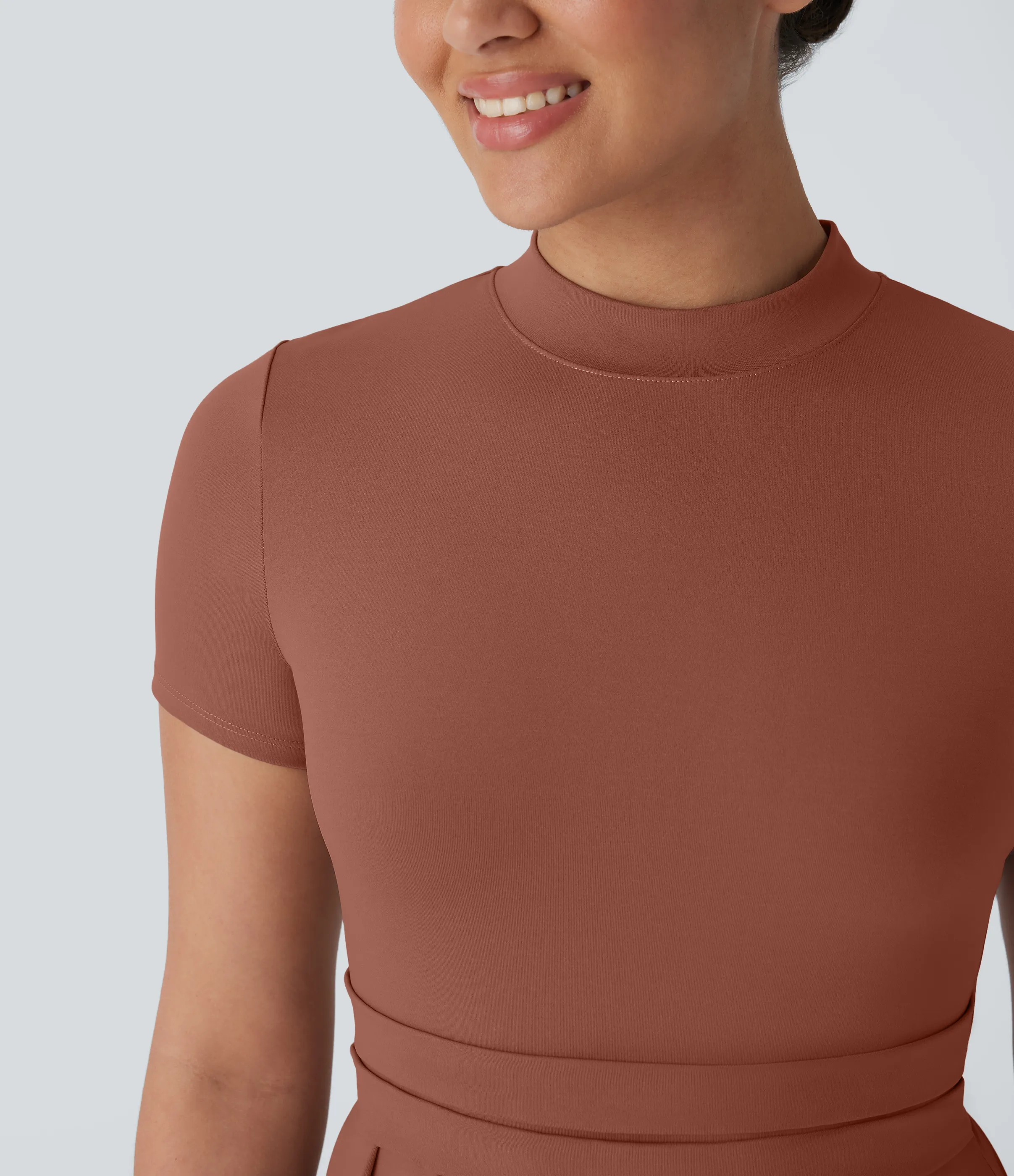 Halara Vestido largo acampanado bolsillo lateral manga corta cuello alto - Maple Syrup - XL sold by Halara product image thumbnail 5