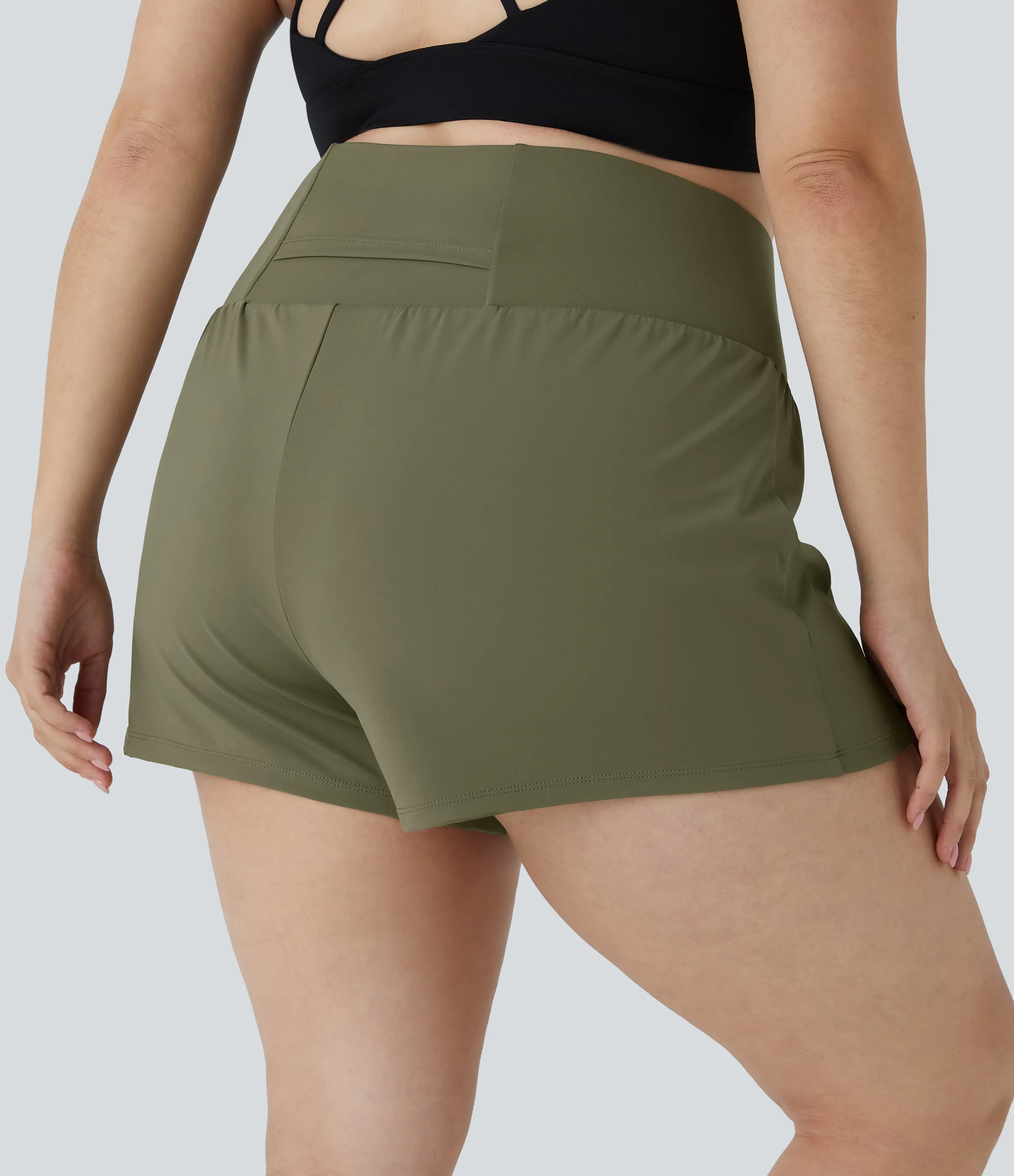 Halara Pantalón corto gimnasio bolsillo trasero lateral oculto 2 en 1 talla grande 6.3cm - Withered Green - 3X sold by Halara product image thumbnail 3