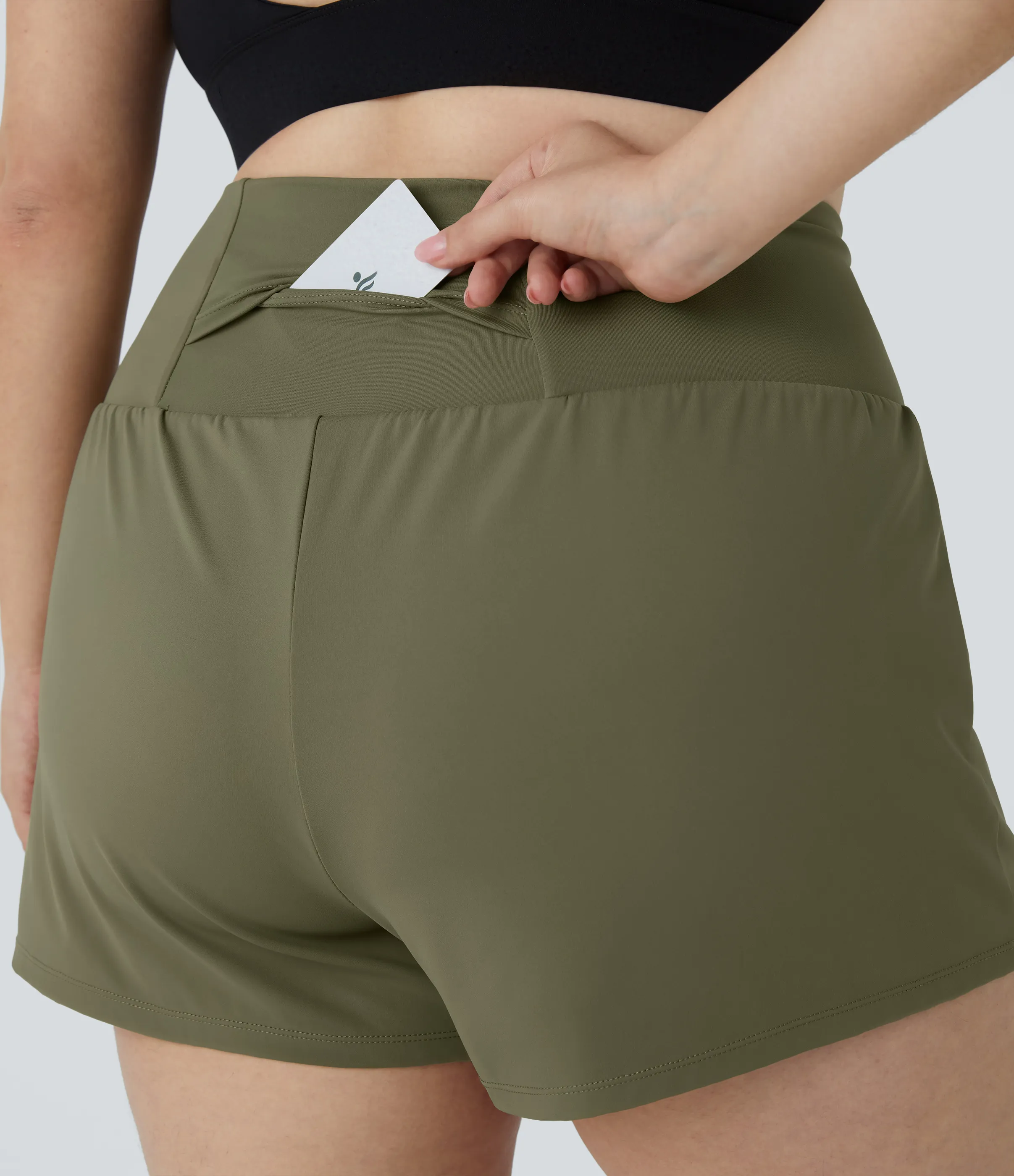 Halara Pantalón corto gimnasio bolsillo trasero lateral oculto 2 en 1 talla grande 6.3cm - Withered Green - 3X sold by Halara product image thumbnail 5