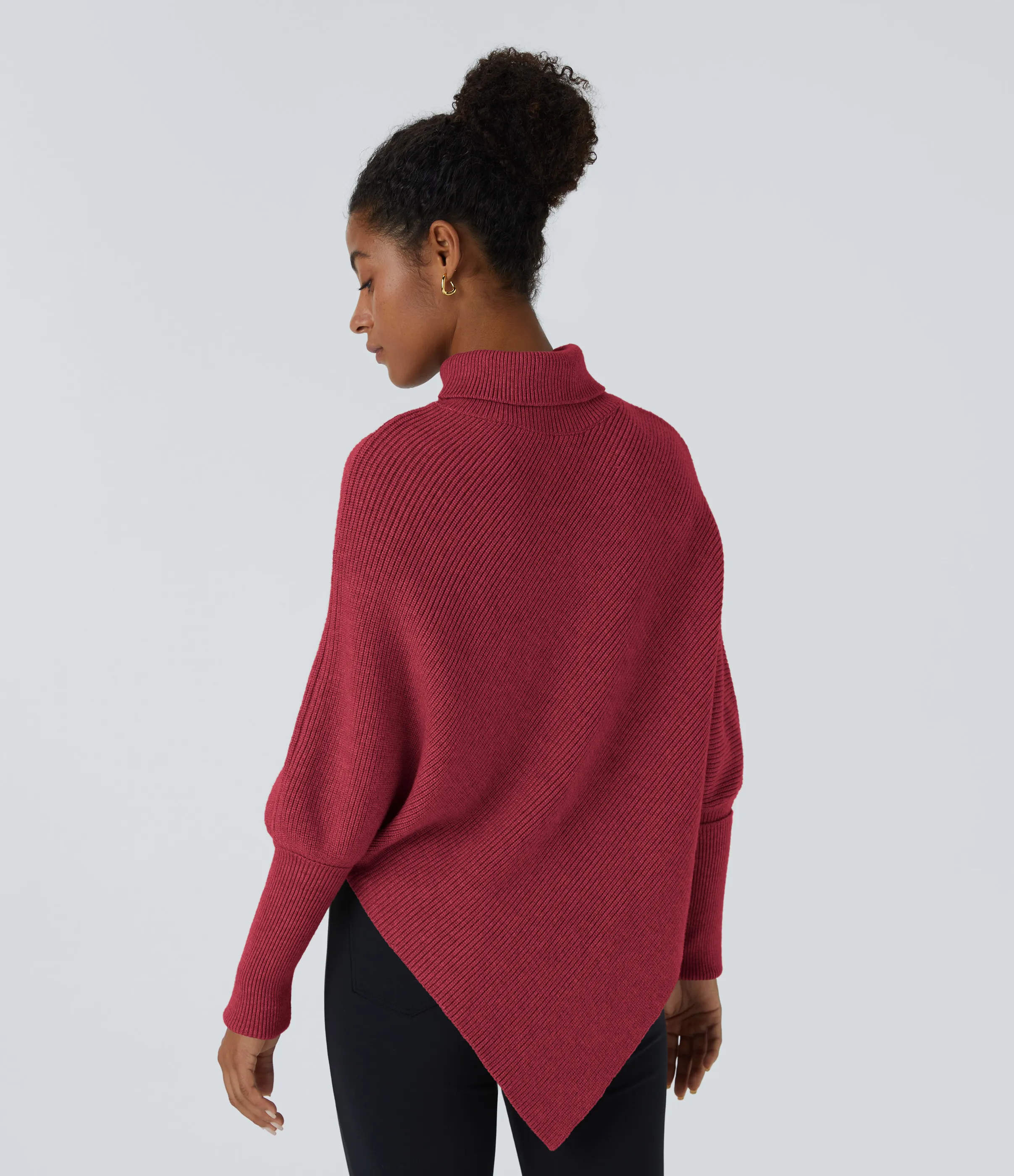 Halara Suéter oficina cuello alto manga larga dobladillo asimétrico - Deep Claret - S sold by Halara product image thumbnail 3