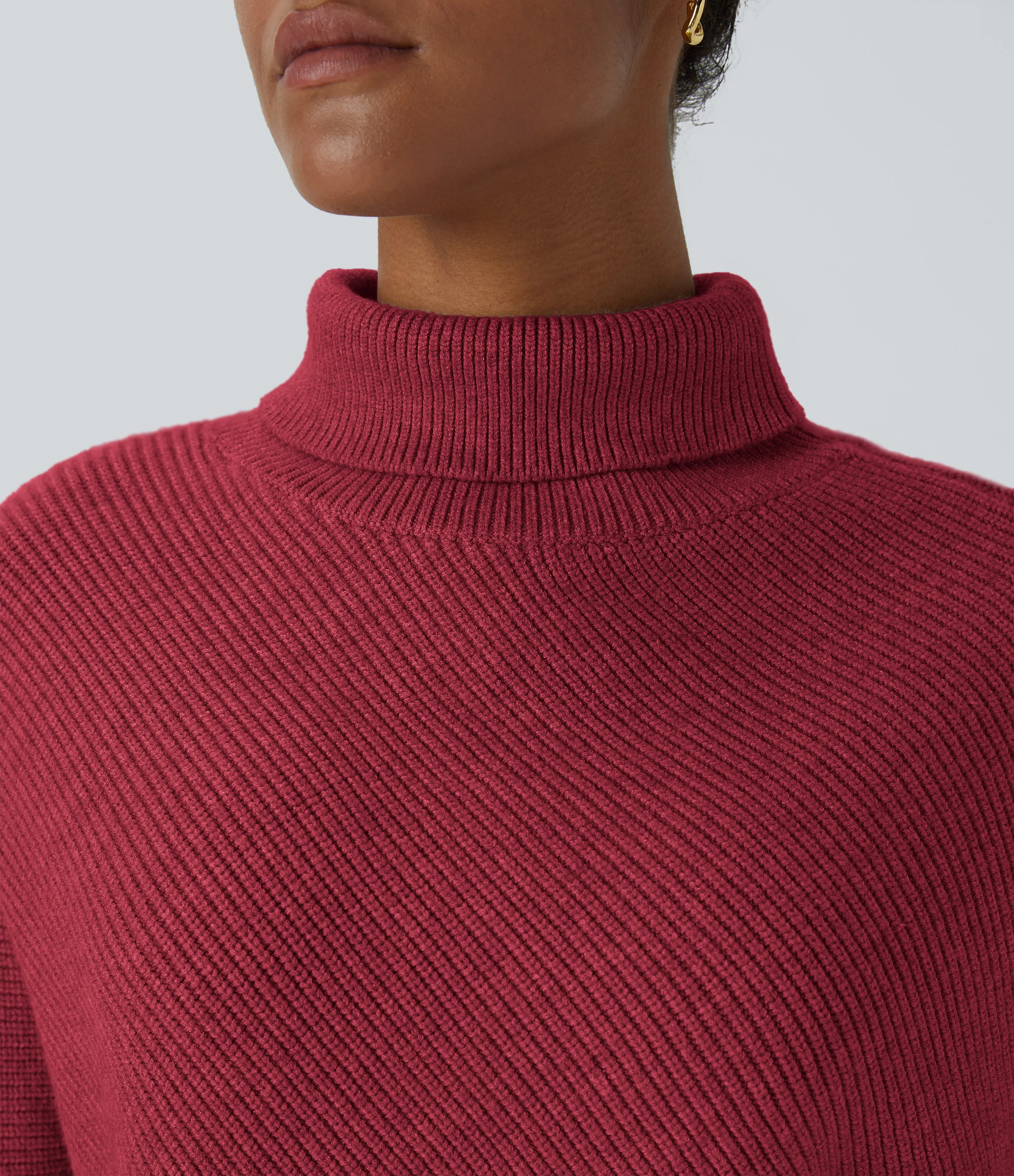 Halara Suéter oficina cuello alto manga larga dobladillo asimétrico - Deep Claret - S sold by Halara product image thumbnail 5