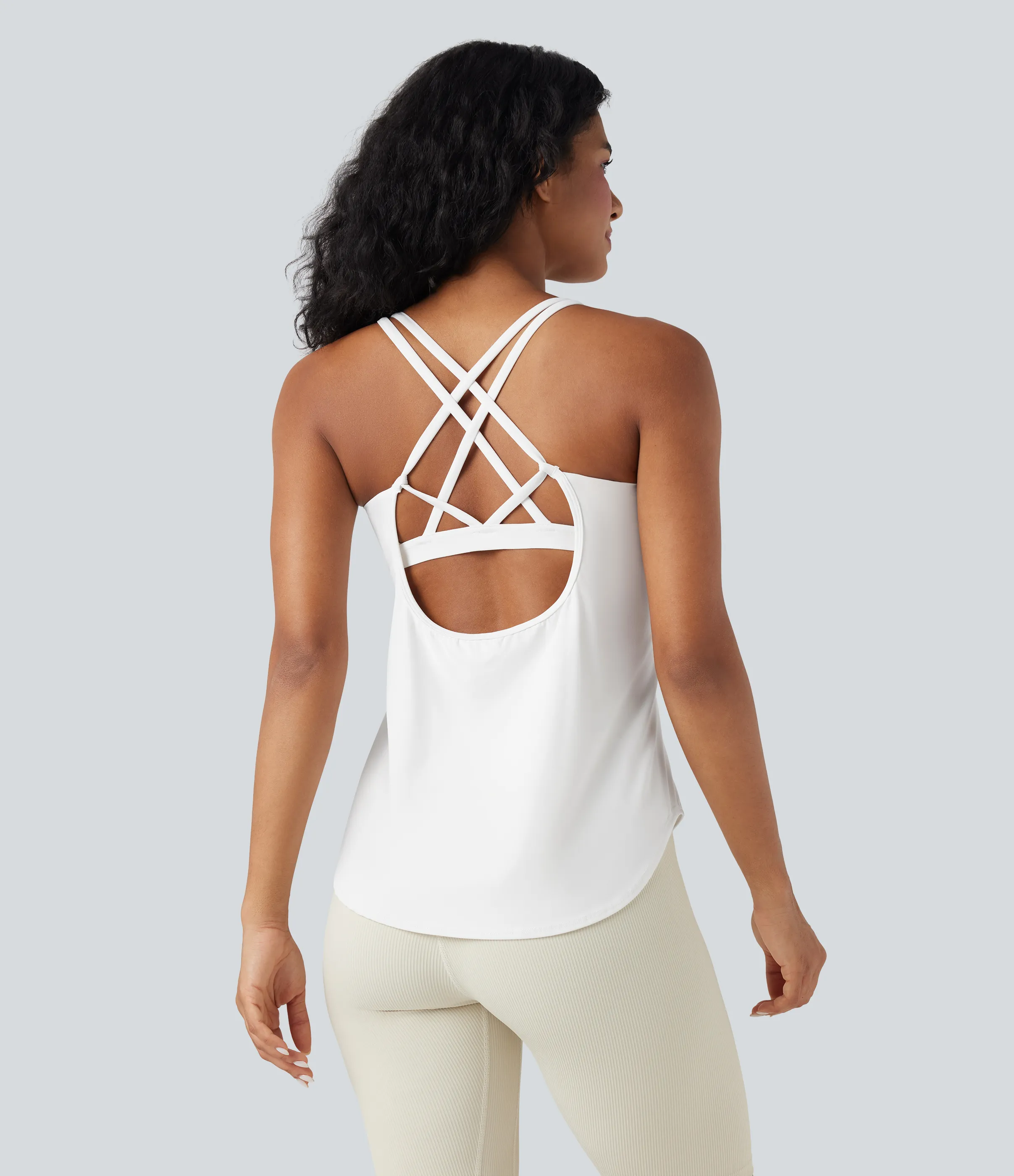 Halara Camiseta sin mangas Halara UltraSculpt™ correr dobladillo curvo cruzada sin espalda cuello U - White - XS sold by Halara