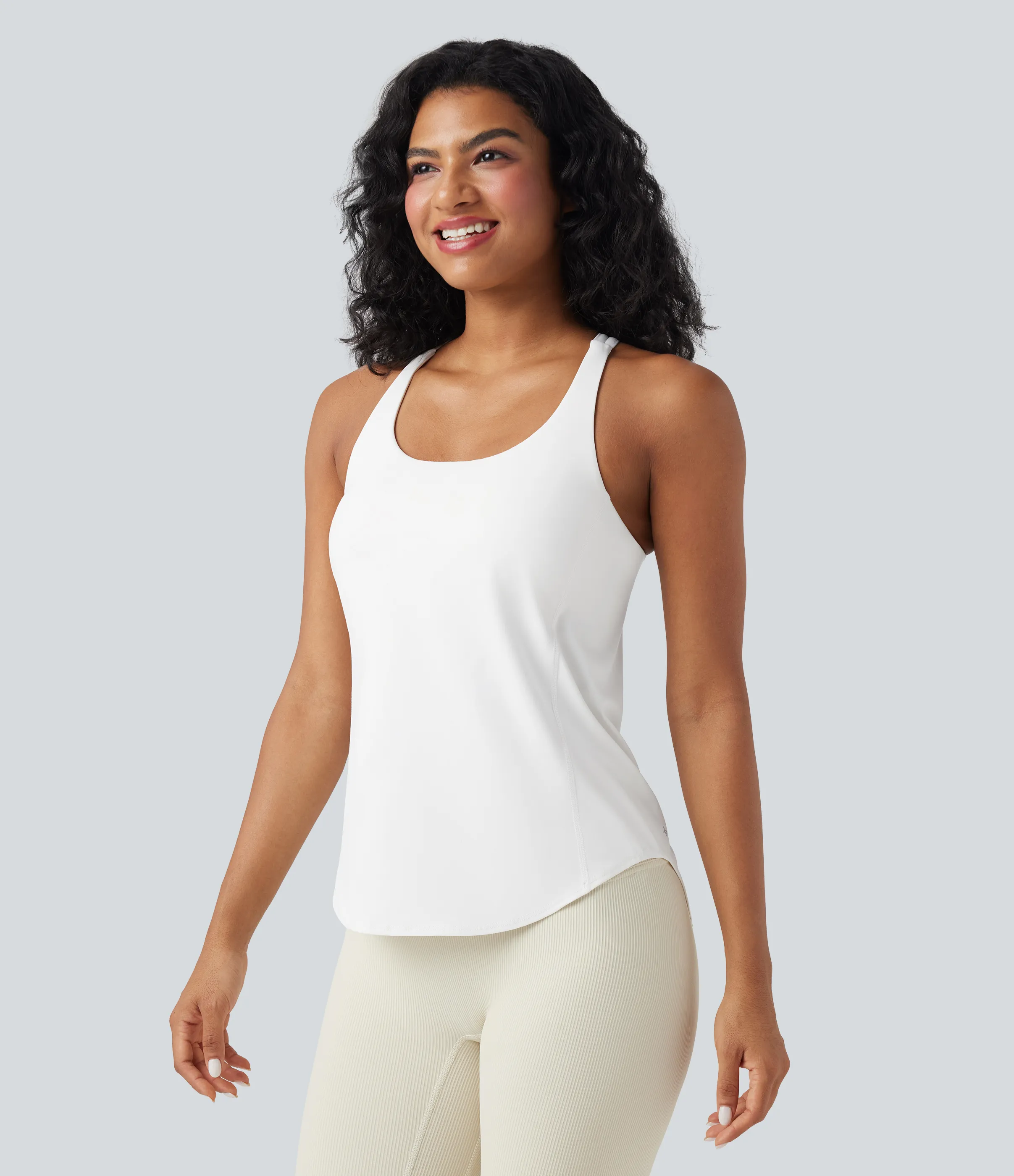 Halara Camiseta sin mangas Halara UltraSculpt™ correr dobladillo curvo cruzada sin espalda cuello U - White - XS sold by Halara product image thumbnail 4