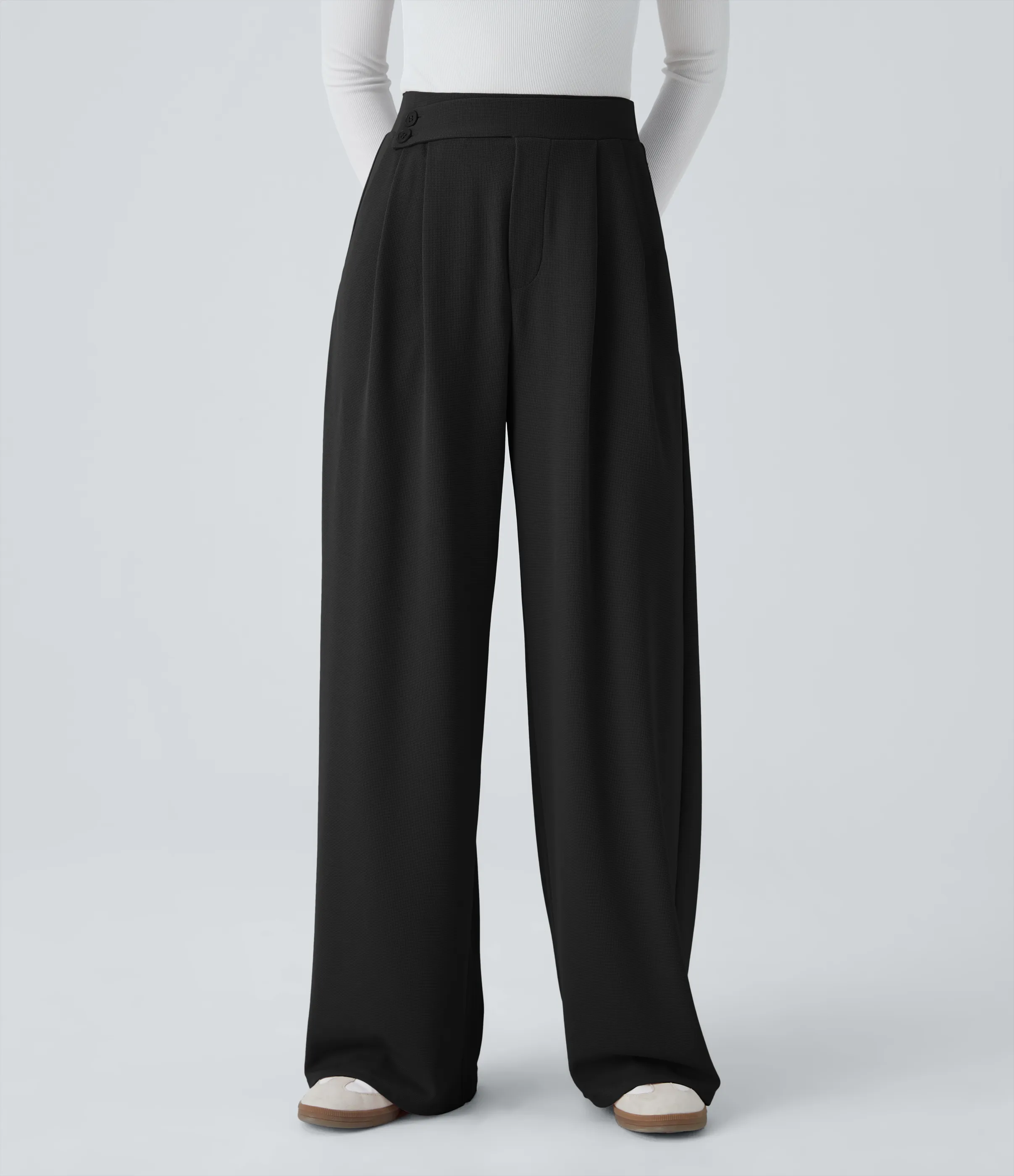 Halara Pantalón tiro alto botón bolsillo lateral plisado pierna ancha - Black - L(tall) sold by Halara product image thumbnail 2