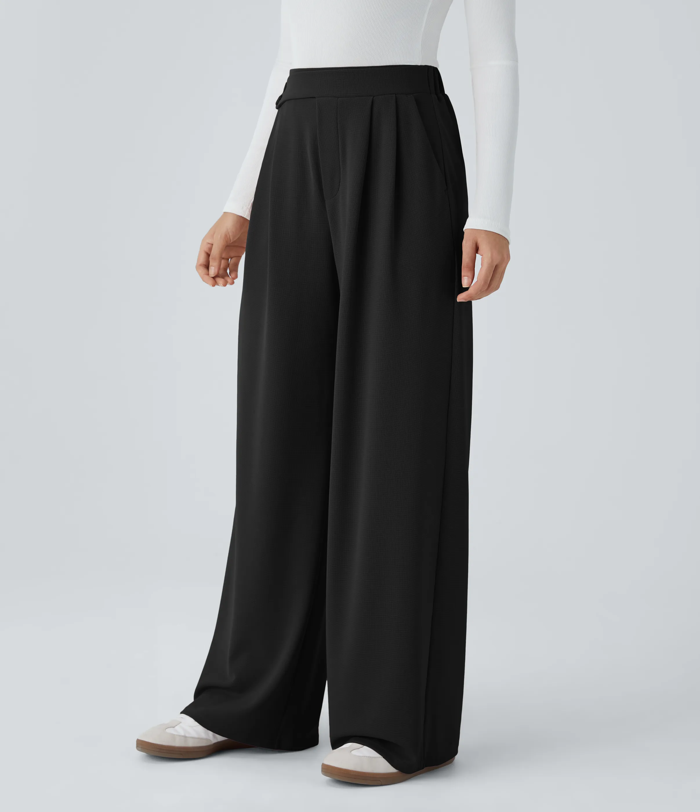 Halara Pantalón tiro alto botón bolsillo lateral plisado pierna ancha - Black - L(tall) sold by Halara product image thumbnail 4